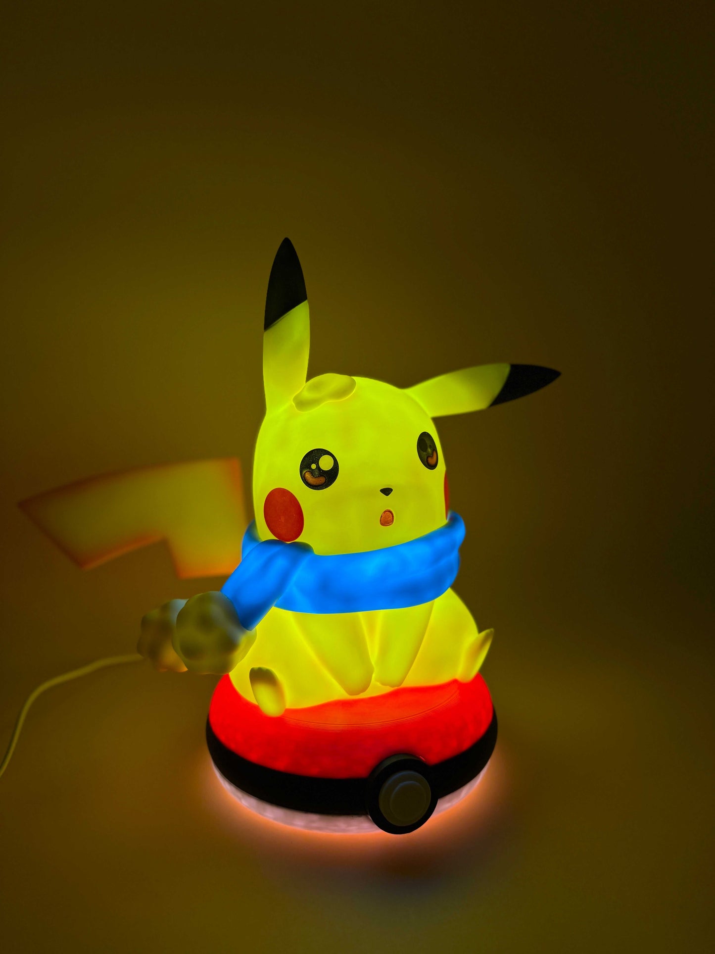 Winter Pikachu Pokeball USB desk lamp light with glowing Pikachu on Pokeball base.