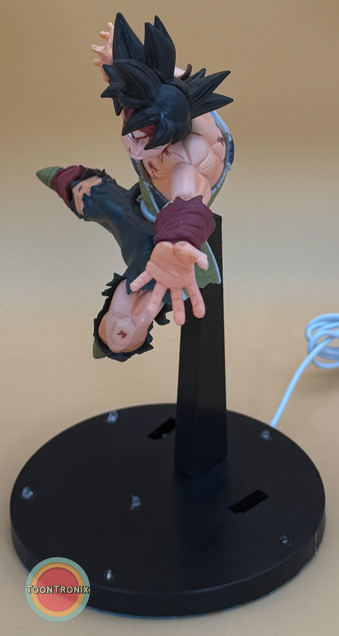 9" Dragonball Z Bardock Statue USB desk lamp with built-in USB cord and dynamic pose on black base