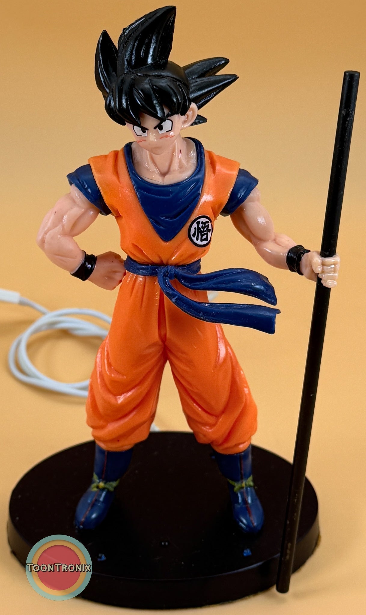 8" Dragonball Z Goku statue USB desk lamp with orange gi and staff on black base