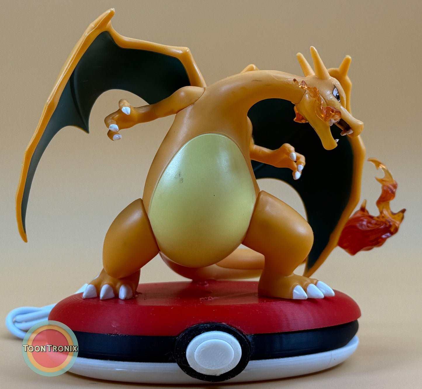 4" Charizard Pokemon statue desk lamp with USB cord on Pokeball base