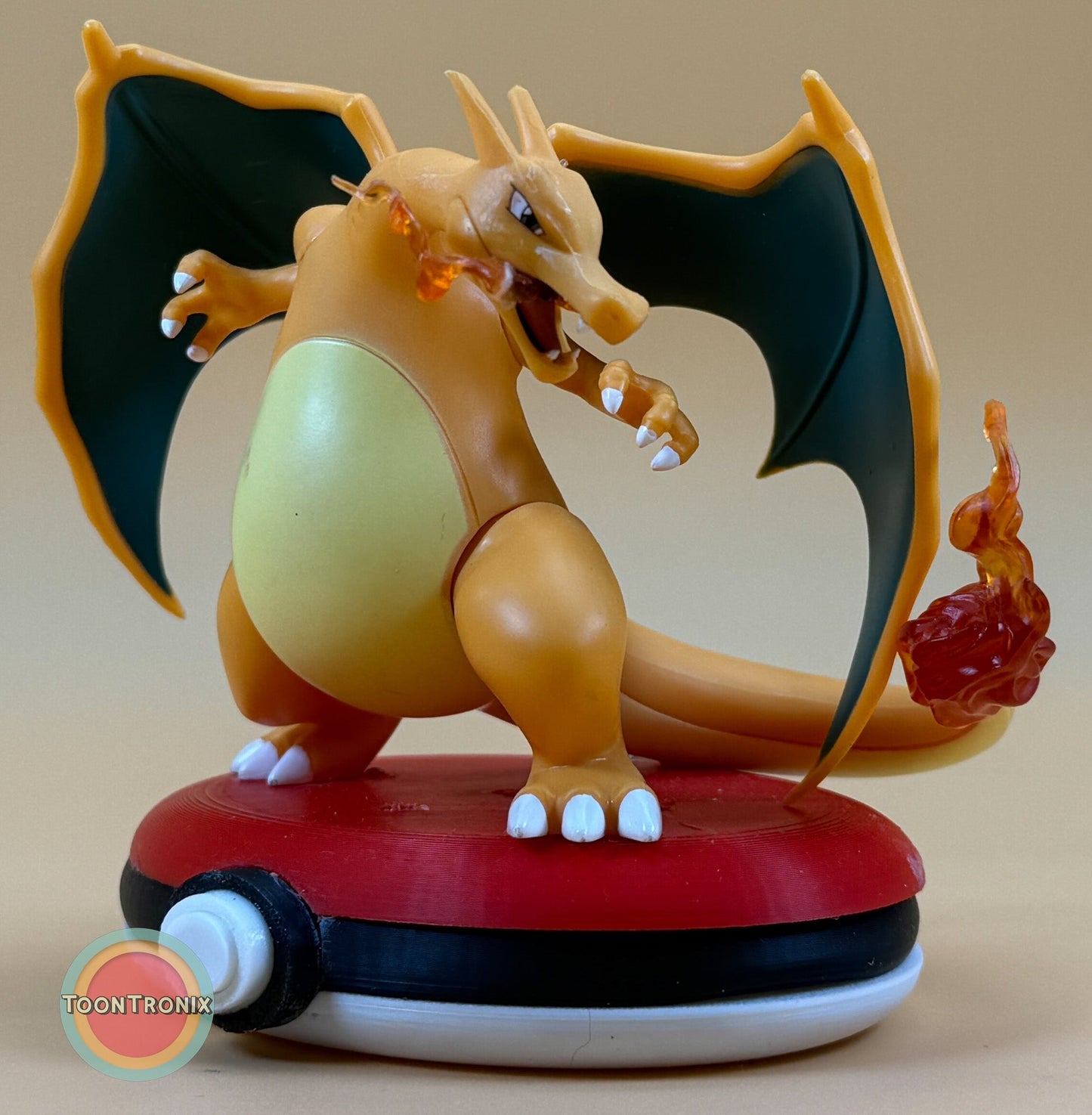 4" Charizard Pokemon Statue USB desk lamp with fiery tail on red and white base