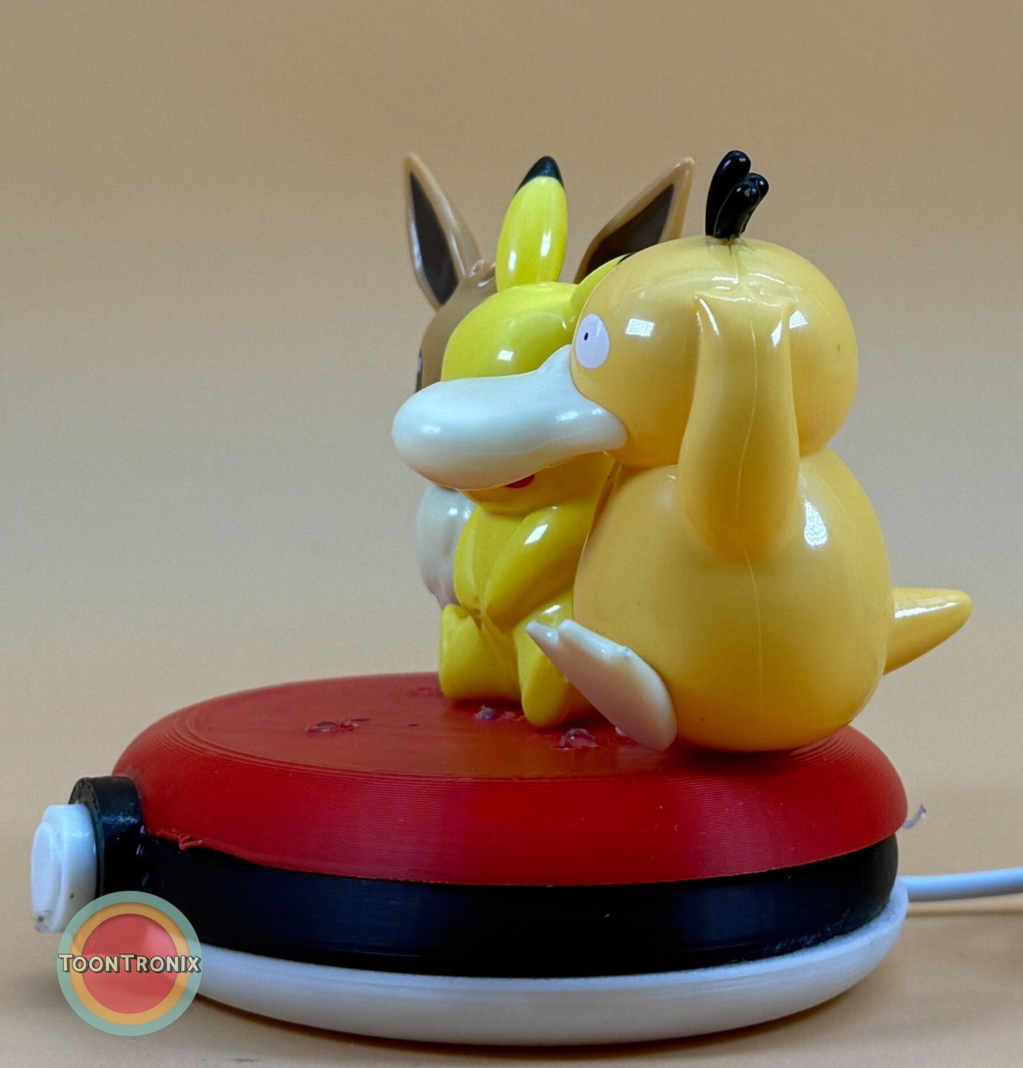 3" Eevee Pikachu Psyduck Friends Pokemon statue USB desk lamp on red base with built-in USB cord