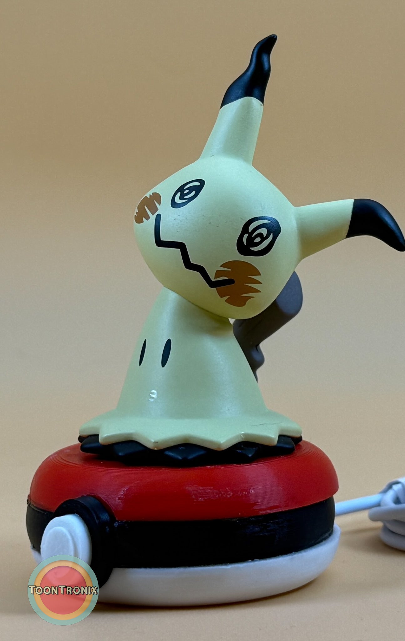 3" Mimikyu Pokemon statue USB desk lamp on red and black base with built-in USB cord