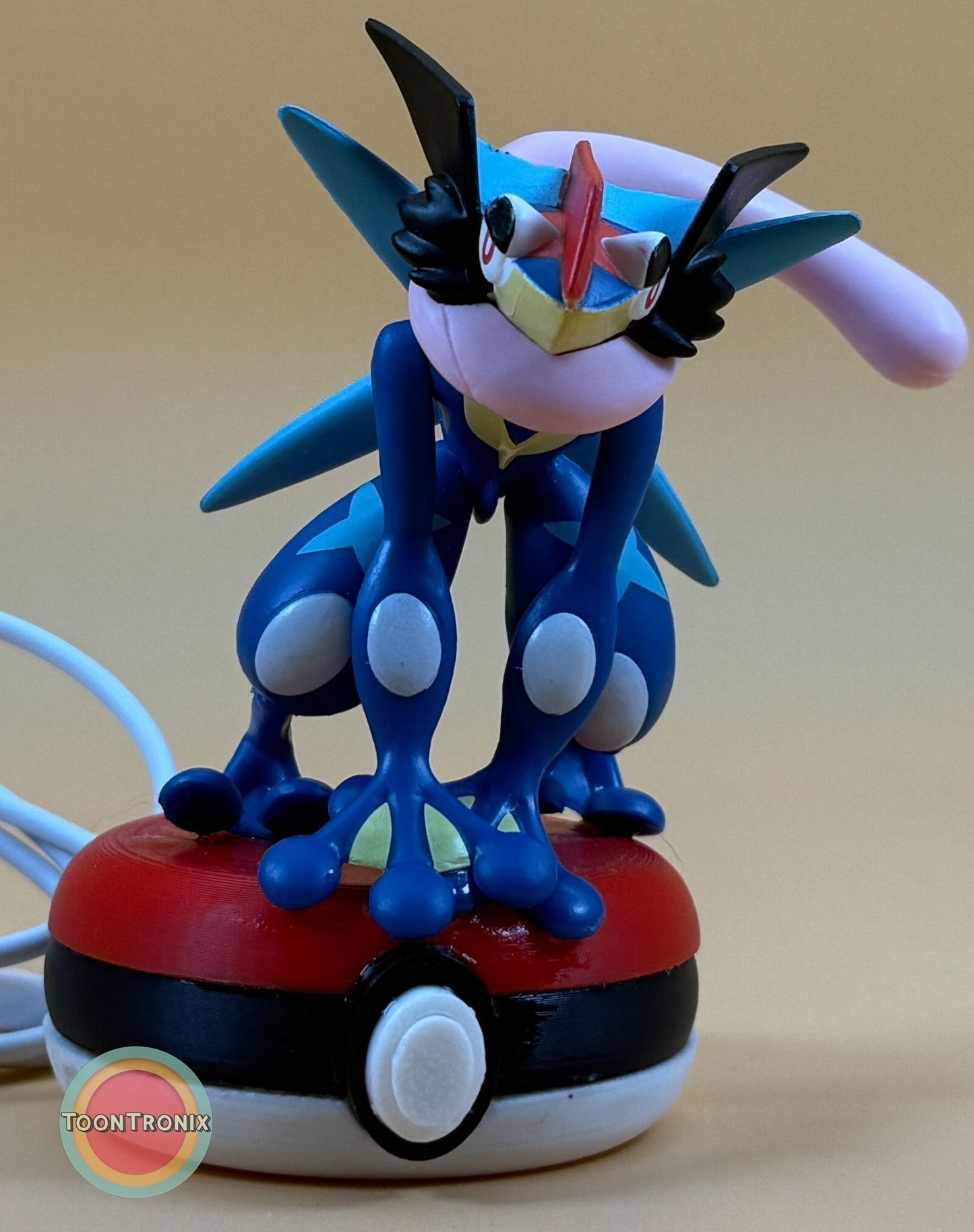 3" Greninja Pokémon statue USB desk lamp on Poké Ball base with built-in USB cord
