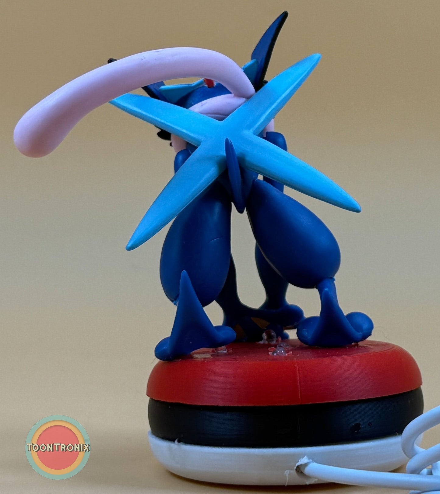 3" Greninja Pokémon statue USB desk lamp with blue figurine on round base and built-in USB cord