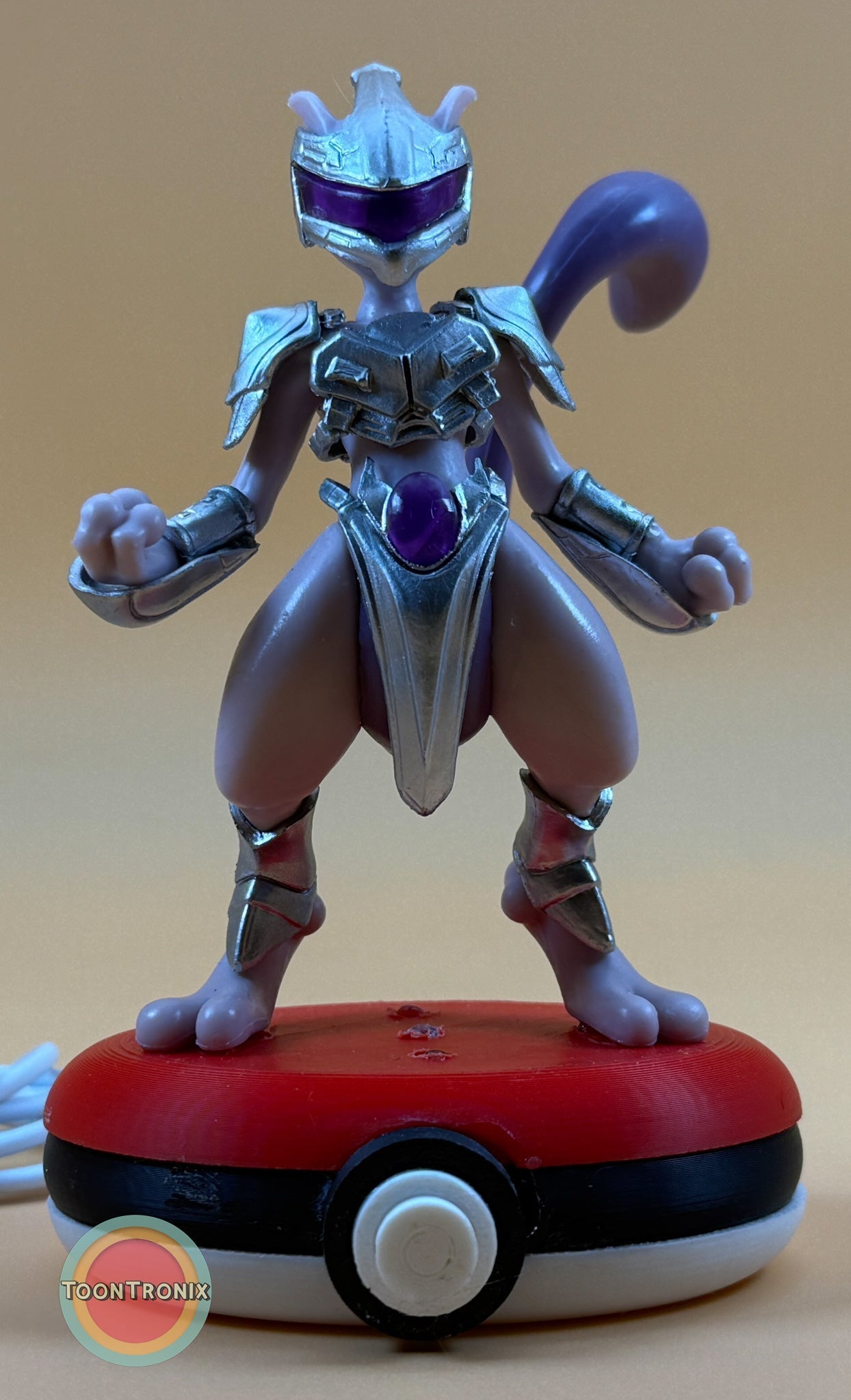 5" Mewtwo Pokemon statue USB desk lamp with red and white Pokeball base