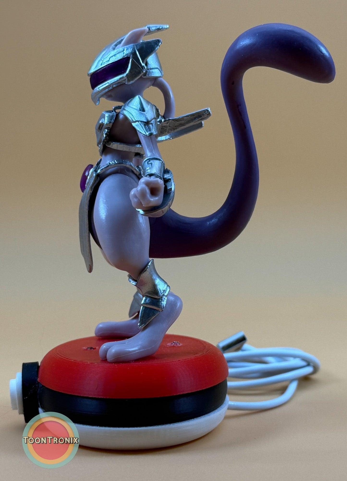 5" Mewtwo Pokemon statue USB desk lamp with red and black base and built-in USB cord