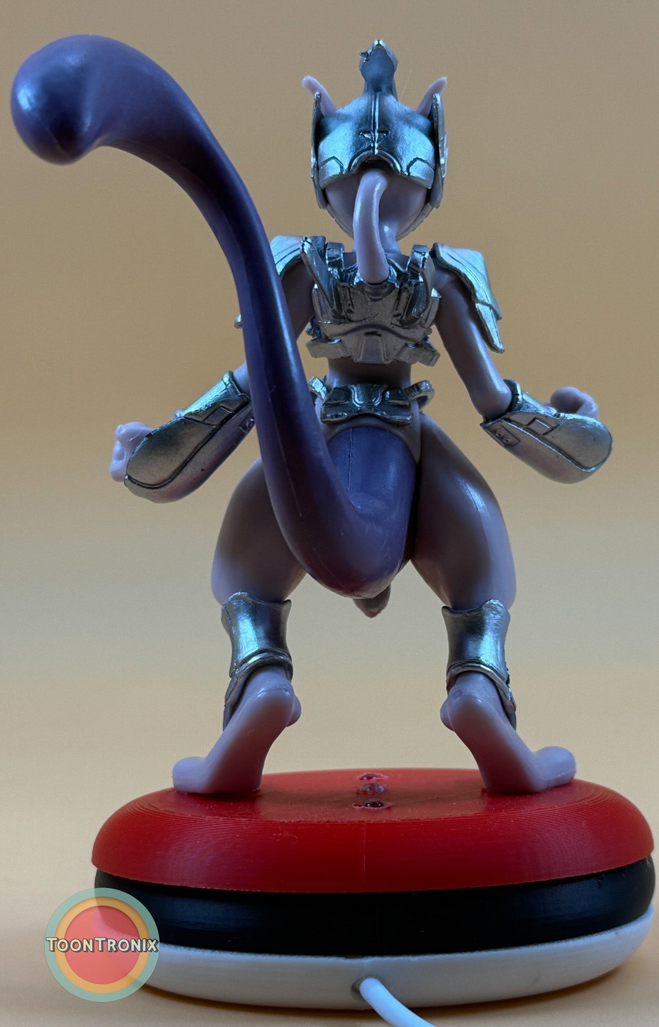5" Mewtwo Pokemon statue USB desk lamp with detailed armor and red base