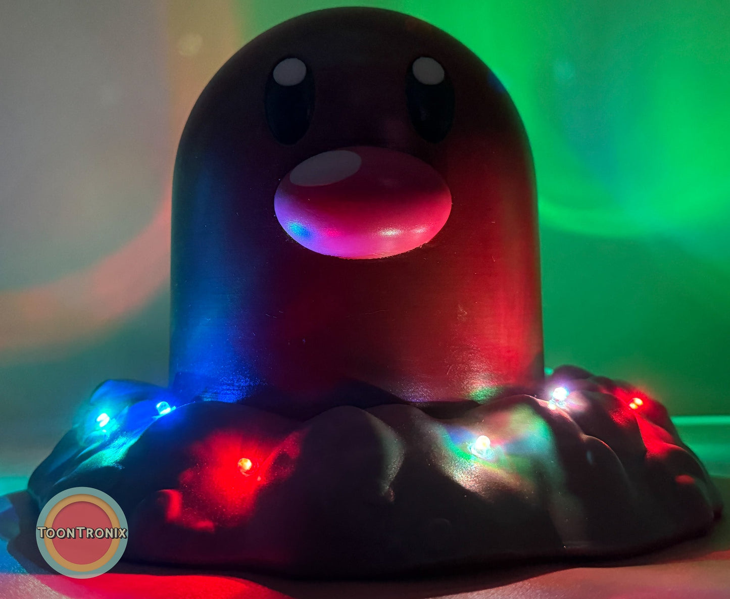 6 inch tall Diglett Pokemon USB desk lamp with wood-like finish and multicolored LED lights