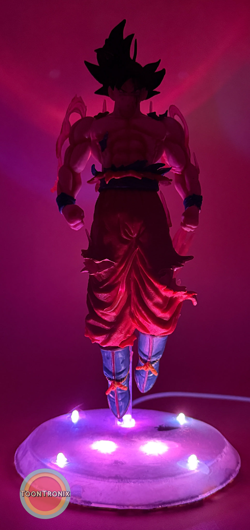 9" Dragonball Z Goku statue desk lamp with USB cord and purple LED lights on round base