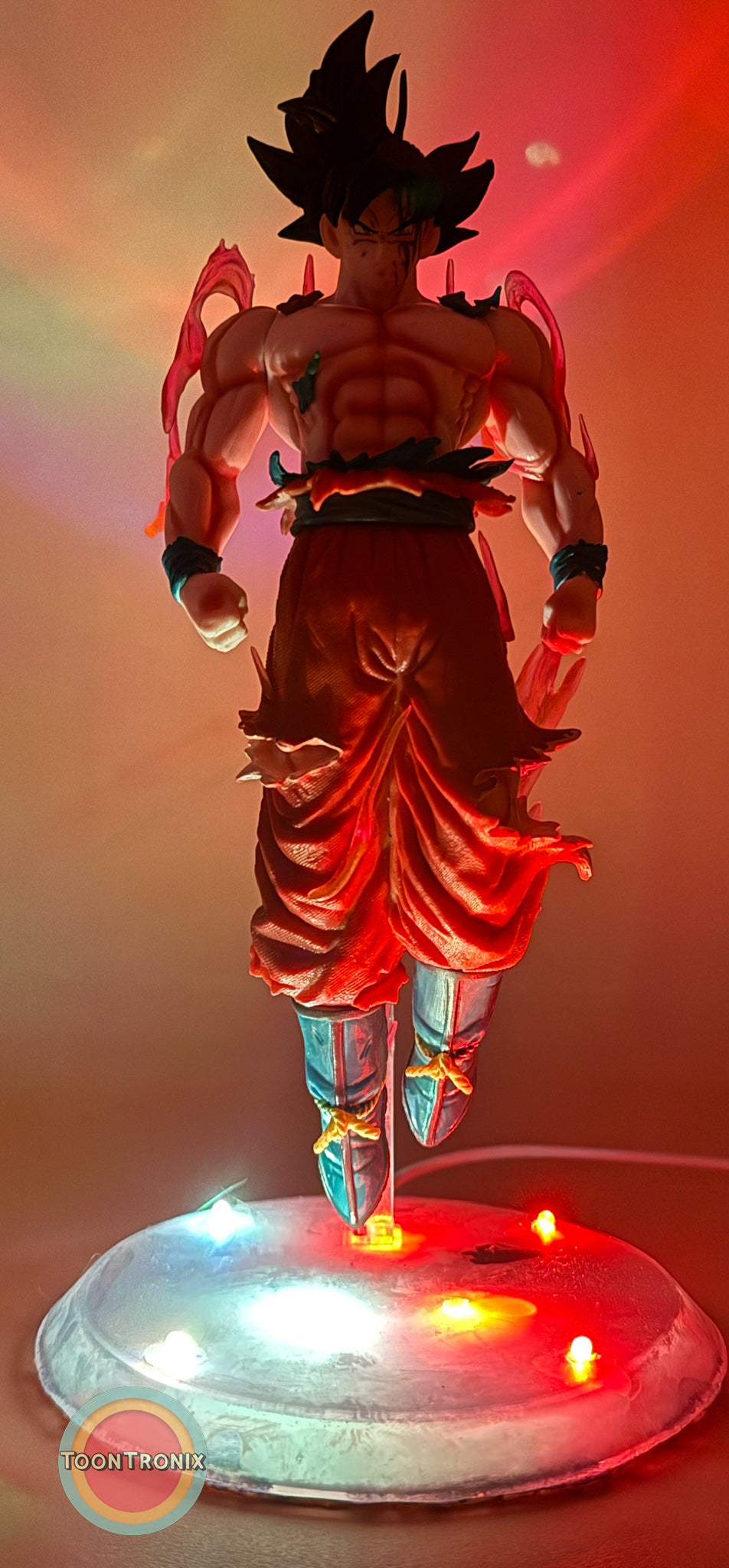 9" Dragonball Z Goku statue USB desk lamp with glowing base and red aura lighting