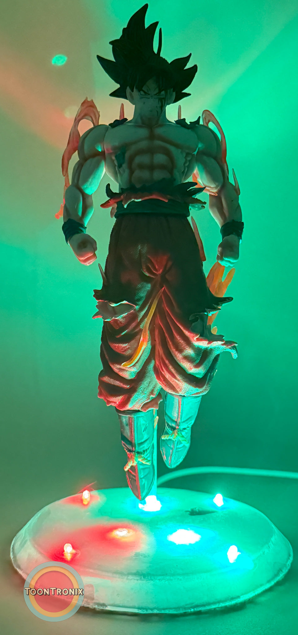 9" Dragonball Z Goku statue USB desk lamp glowing with colorful lights on display base