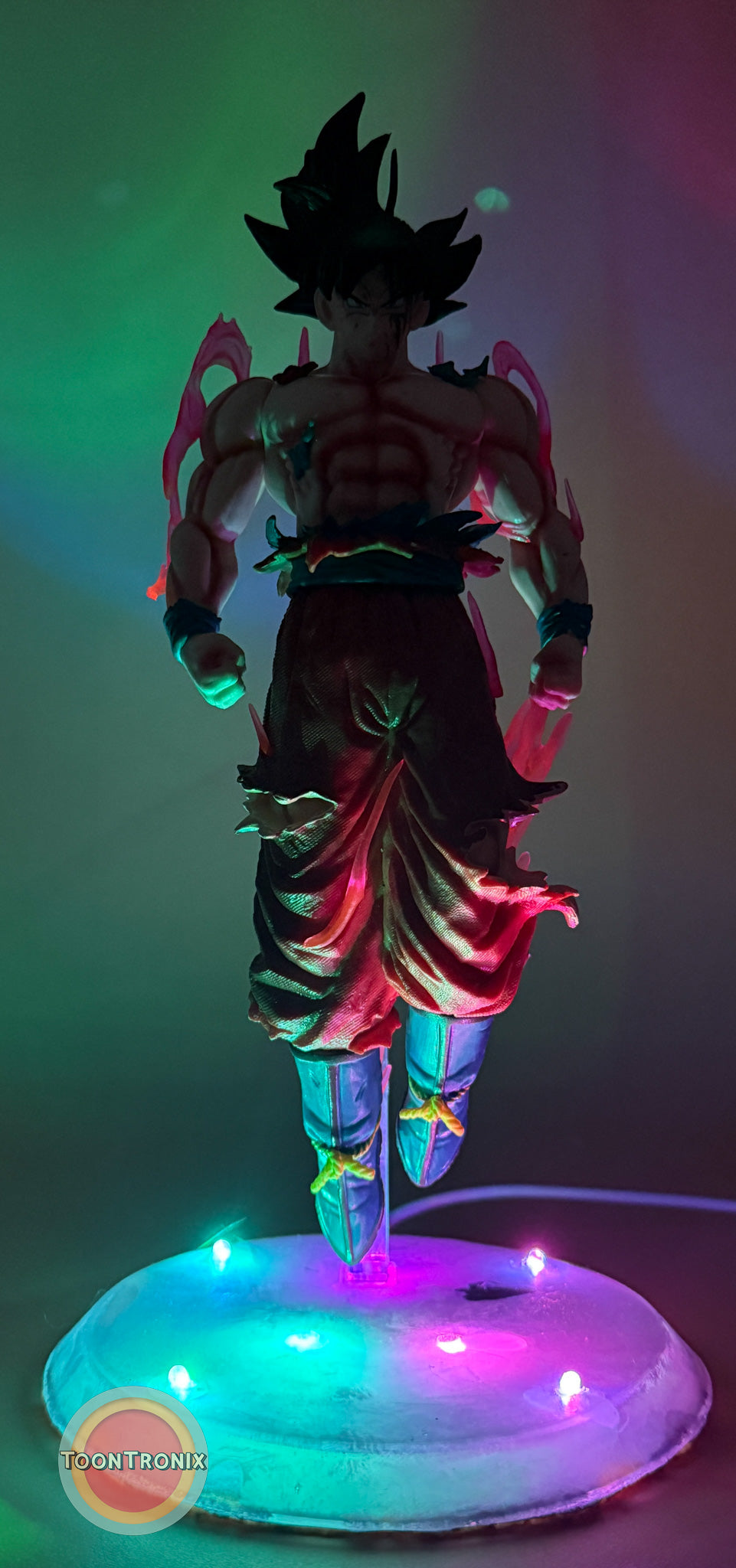 9" Dragonball Z Goku statue USB desk lamp with colorful LED lights on a round base