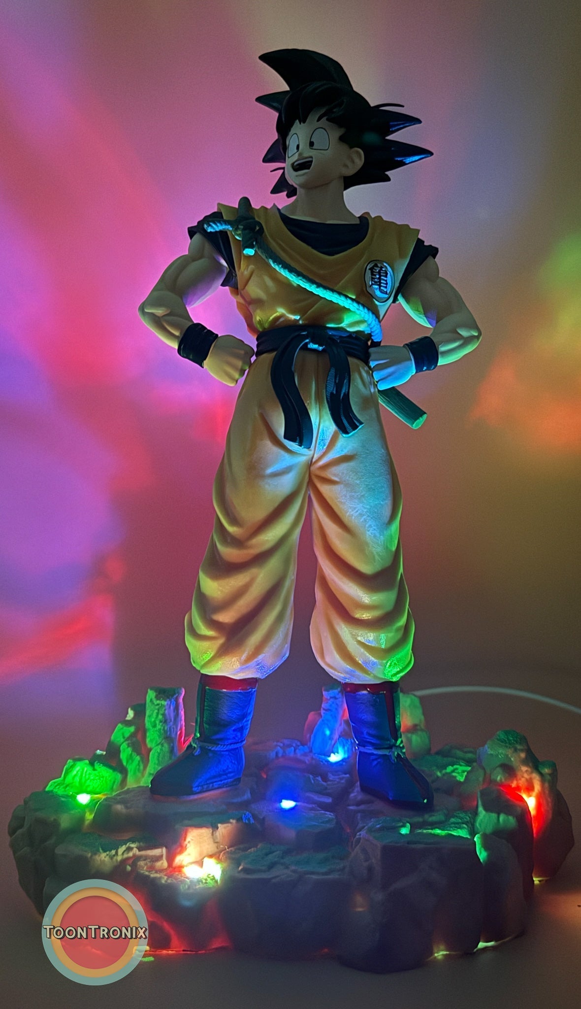 12" 1 FT Goku Statue USB desk lamp with colorful LED base lighting from Dragonball Z