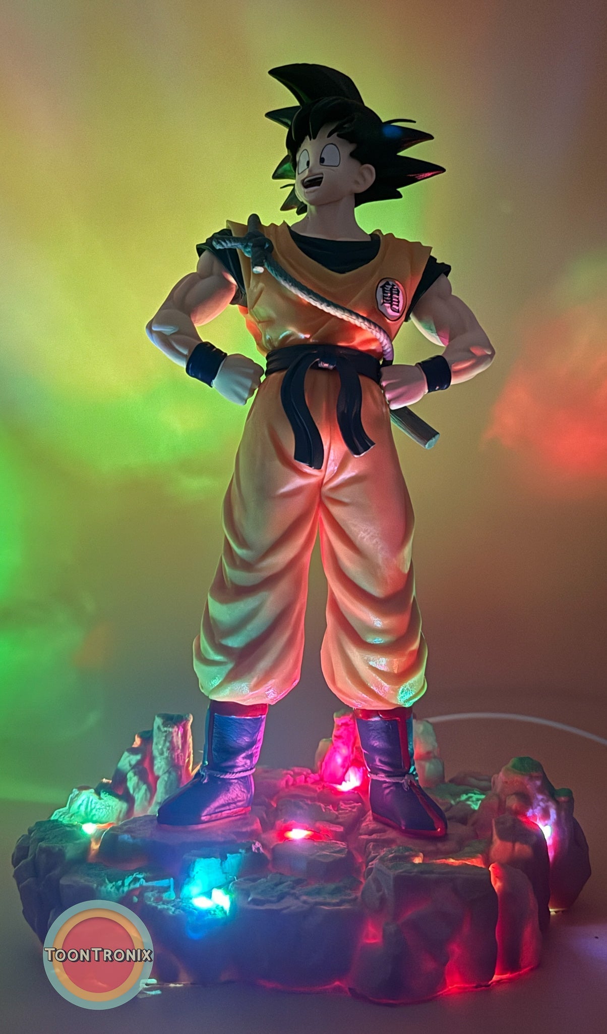 12" 1 FT Goku Statue USB desk lamp with colorful LED base lighting