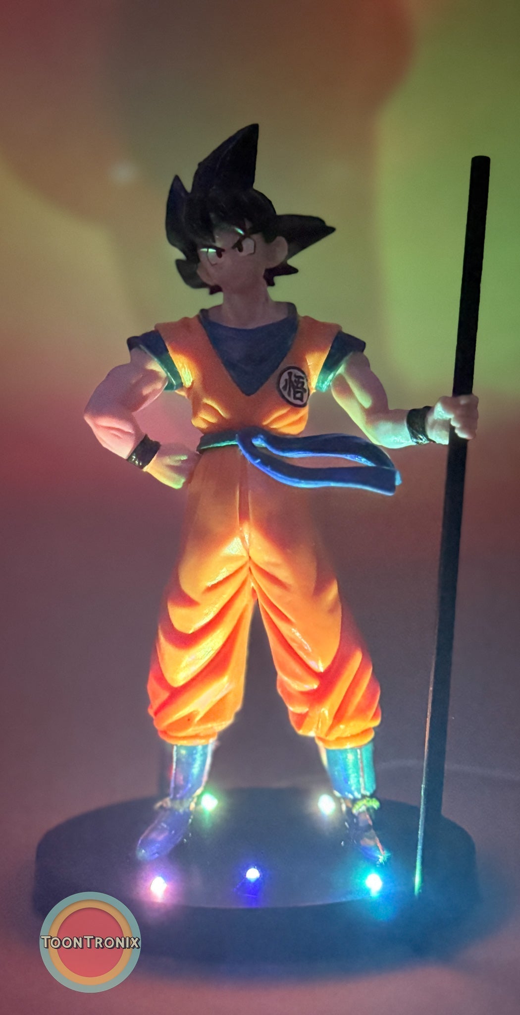 8" Dragonball Z Goku Statue USB desk lamp with colorful LED lights and orange outfit