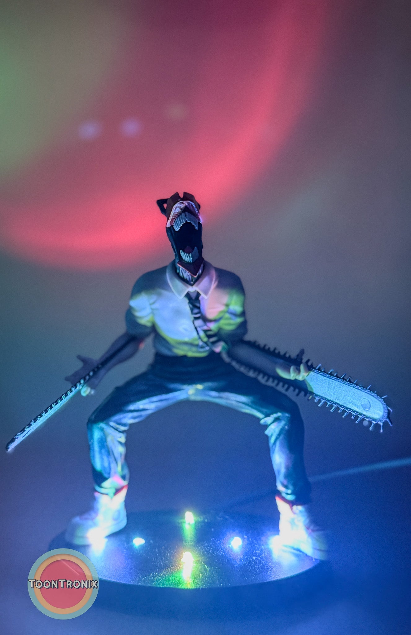 5" Chainsaw Man statue USB desk lamp with colorful LED base lighting