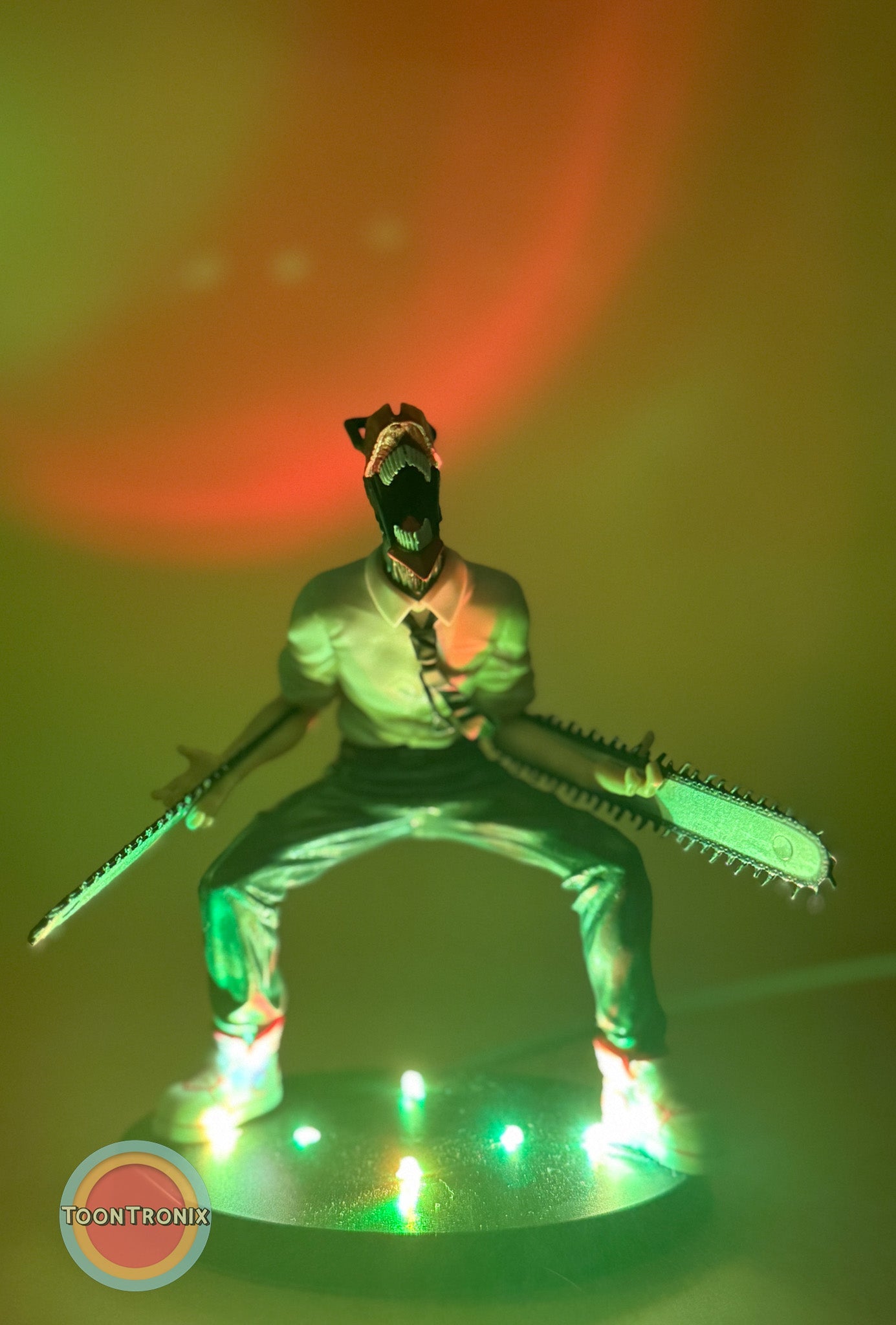 5" Chainsaw Man statue desk lamp with USB cord and glowing base lights