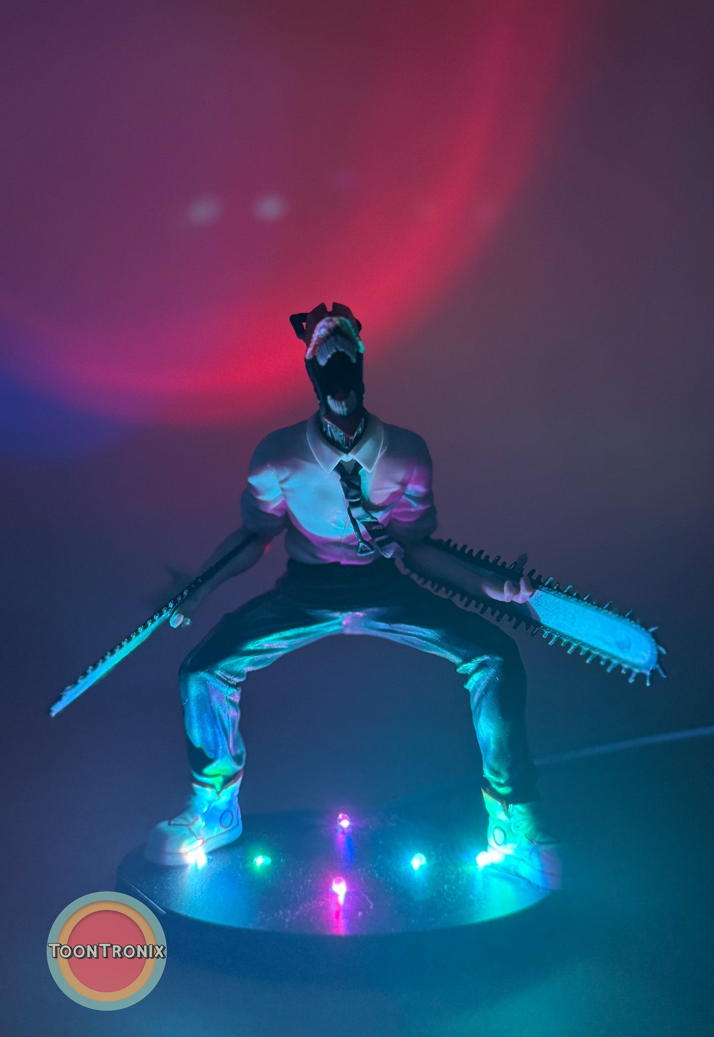 5" Chainsaw Man statue USB desk lamp glowing with colorful lights