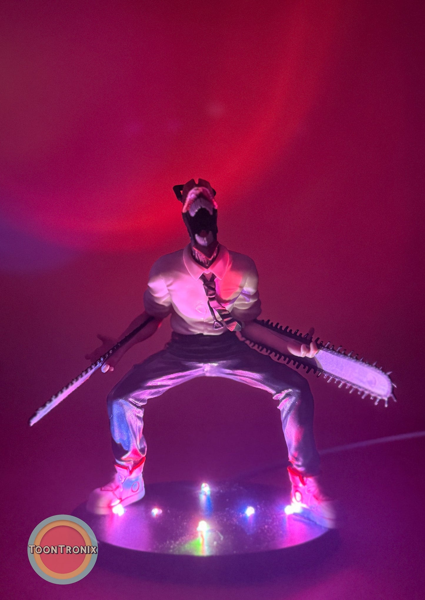 5" Chainsaw Man statue USB desk lamp with colorful LED base lighting