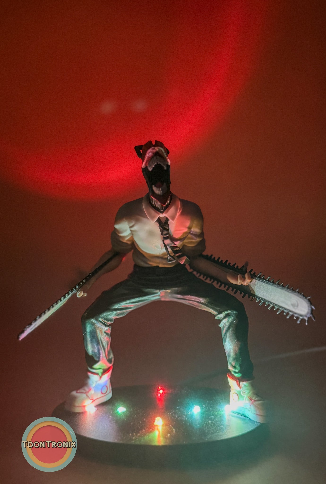 5" Chainsaw Man statue desk lamp with USB cord and colorful LED lighting