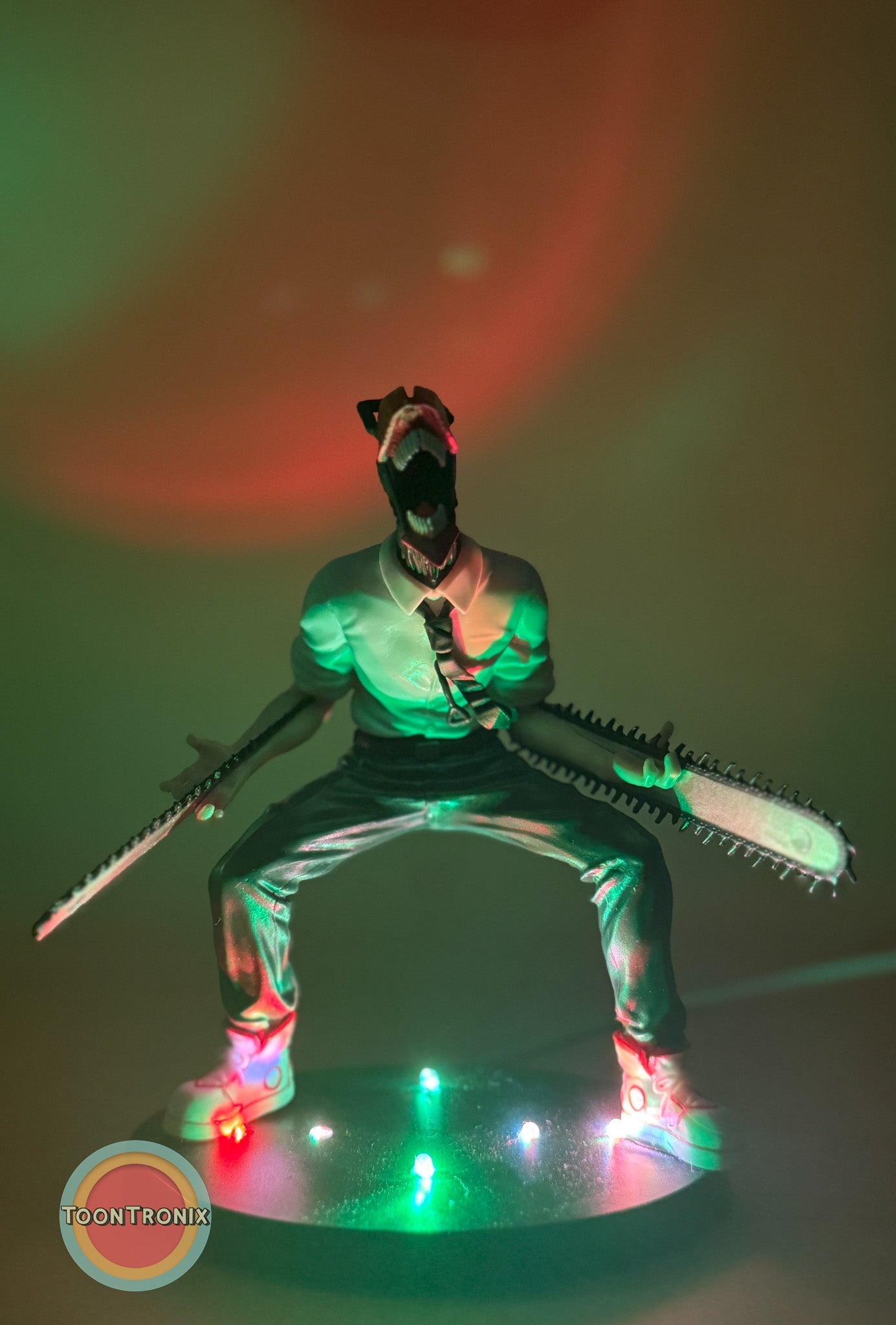 5" Chainsaw Man statue desk lamp with USB cord and colorful LED lights