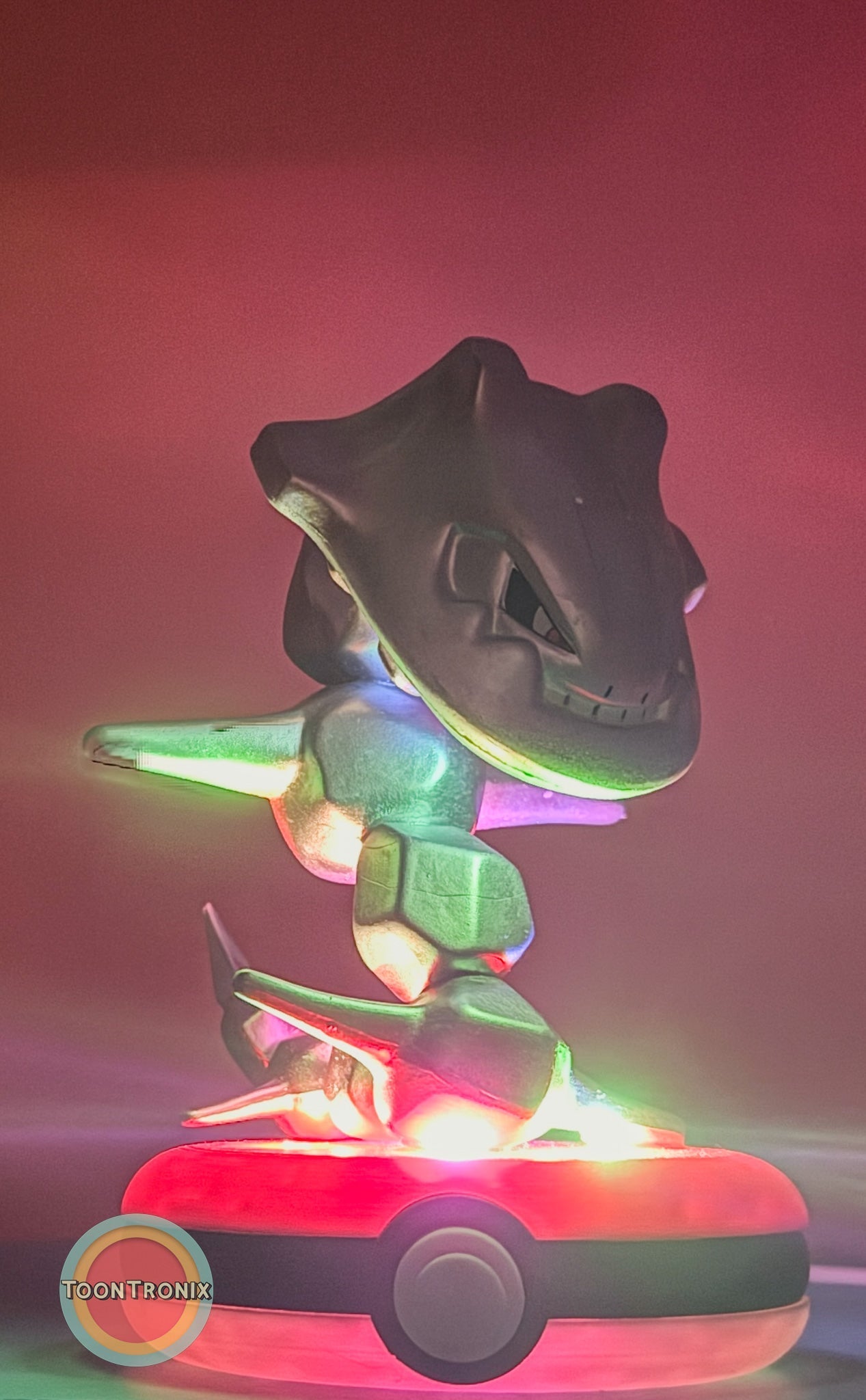 4" Steelix Pokemon Statue USB desk lamp with colorful LED lighting on a Pokeball base