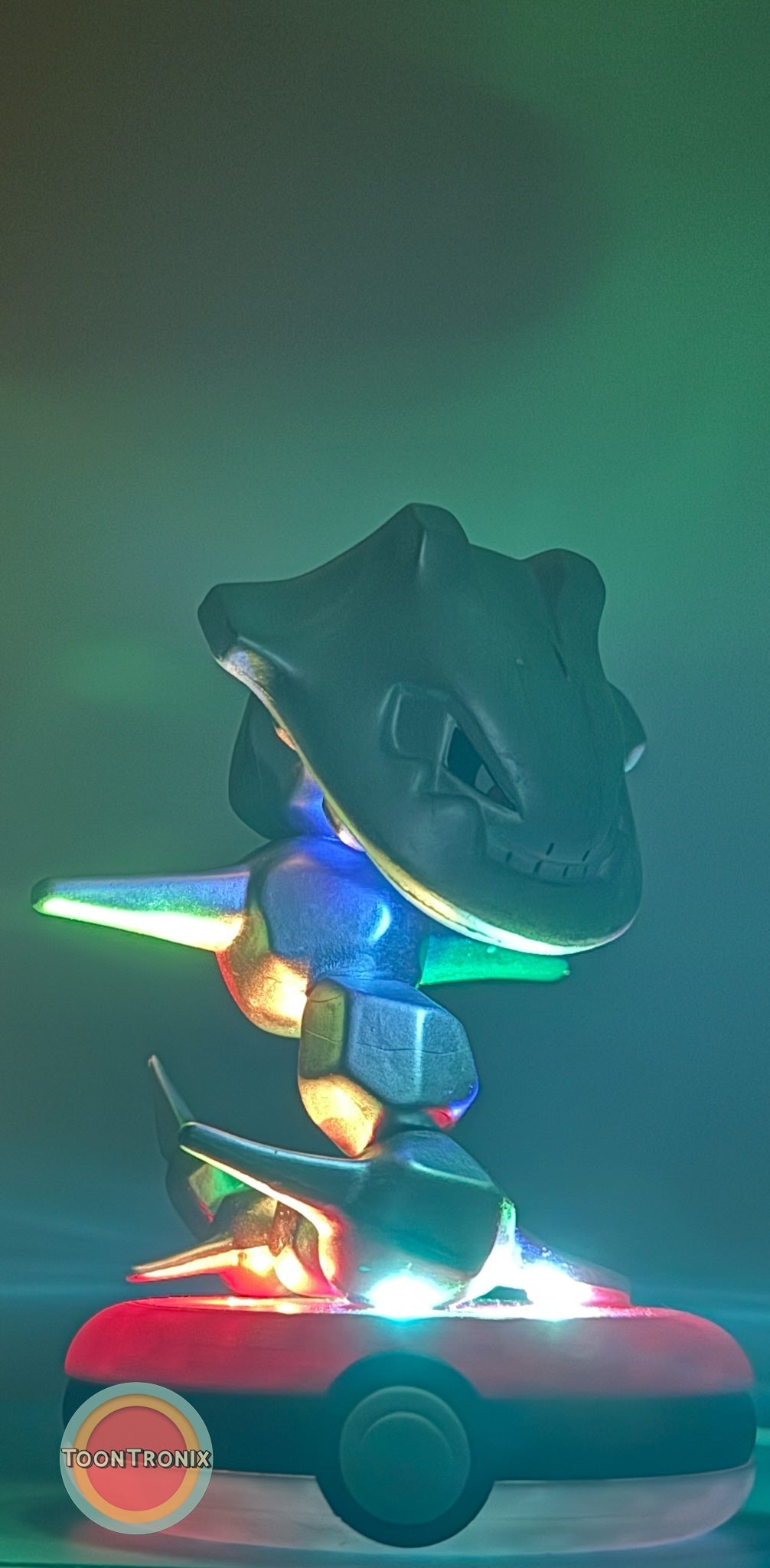 4-inch Steelix Pokemon statue USB desk lamp glowing on Pokeball base with colorful lights