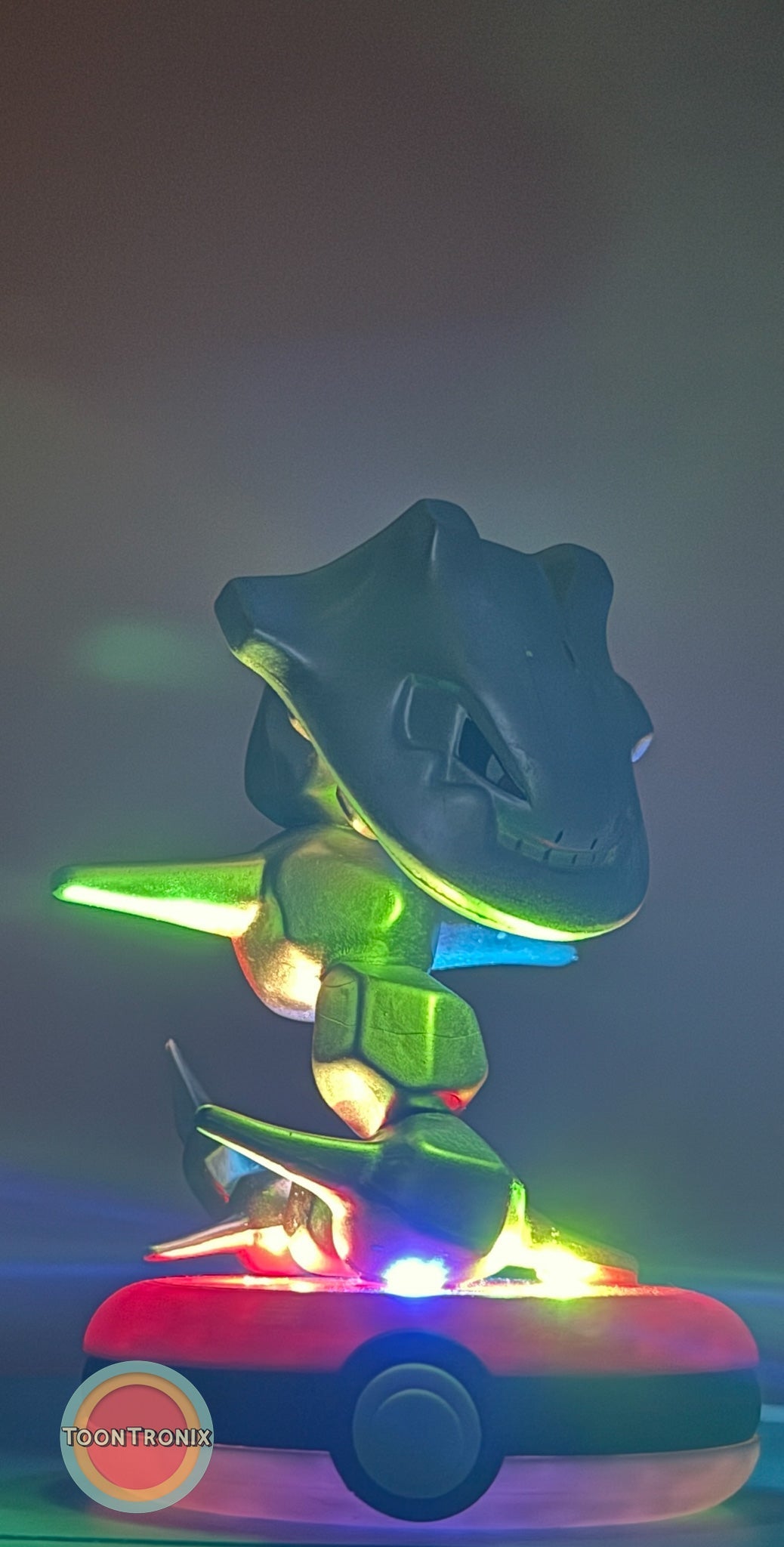 4-inch Steelix Pokemon statue USB desk lamp with colorful LED lights on Pokeball base