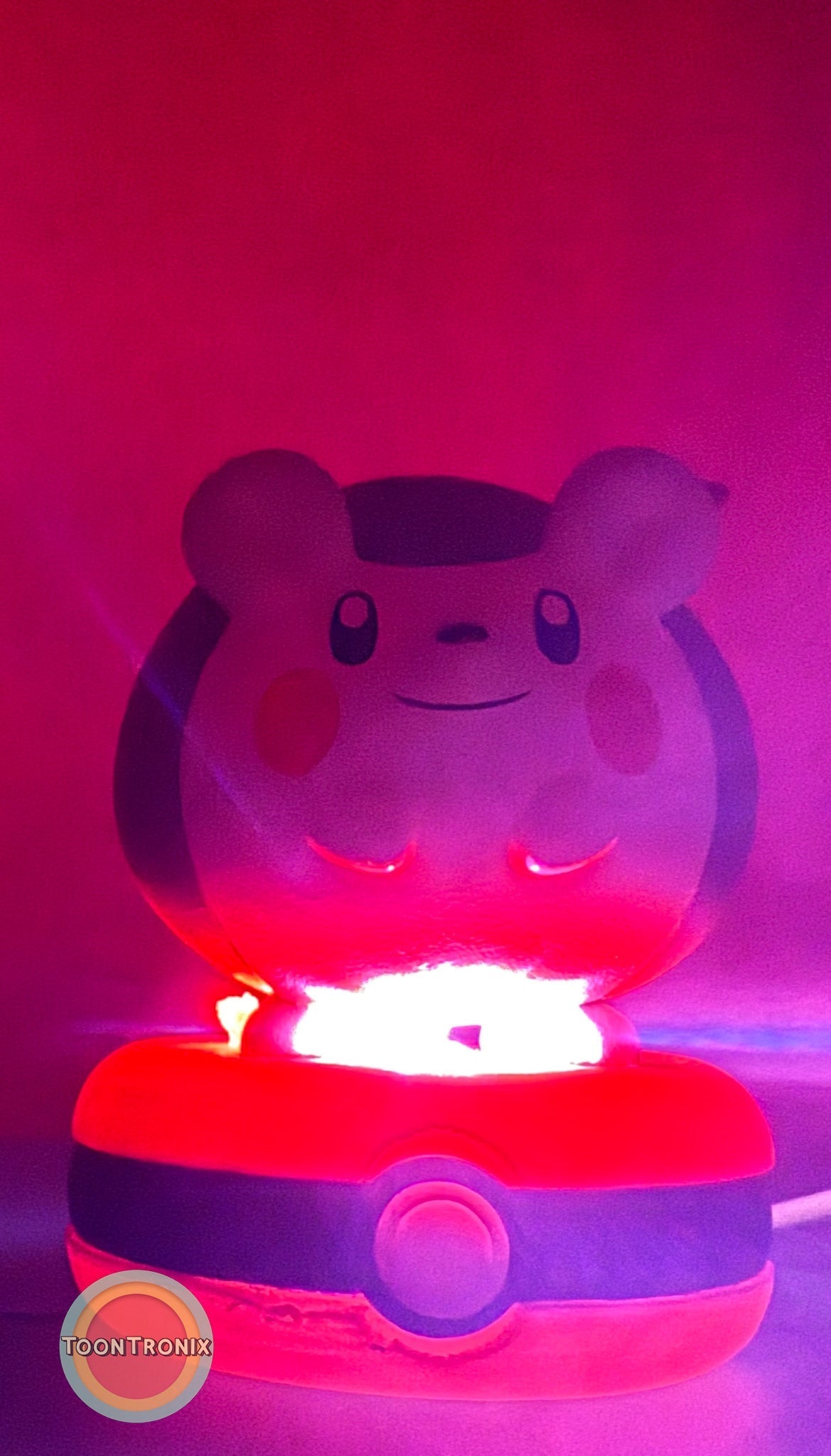 3" Togedemaru Pokemon statue USB desk lamp glowing red on Pokeball base