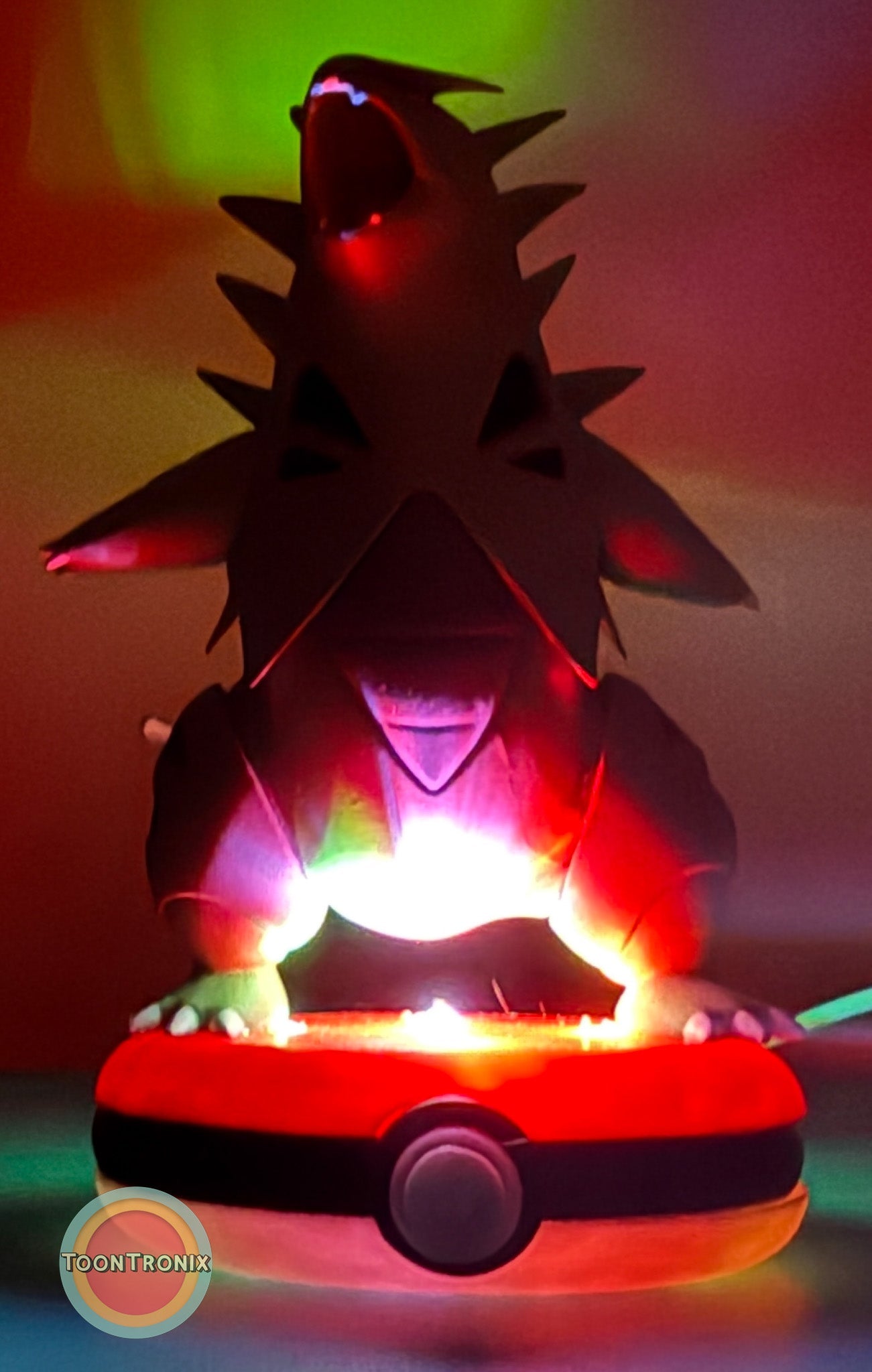 5" Tyranitar desk lamp glowing with USB-powered light on a Pokeball base