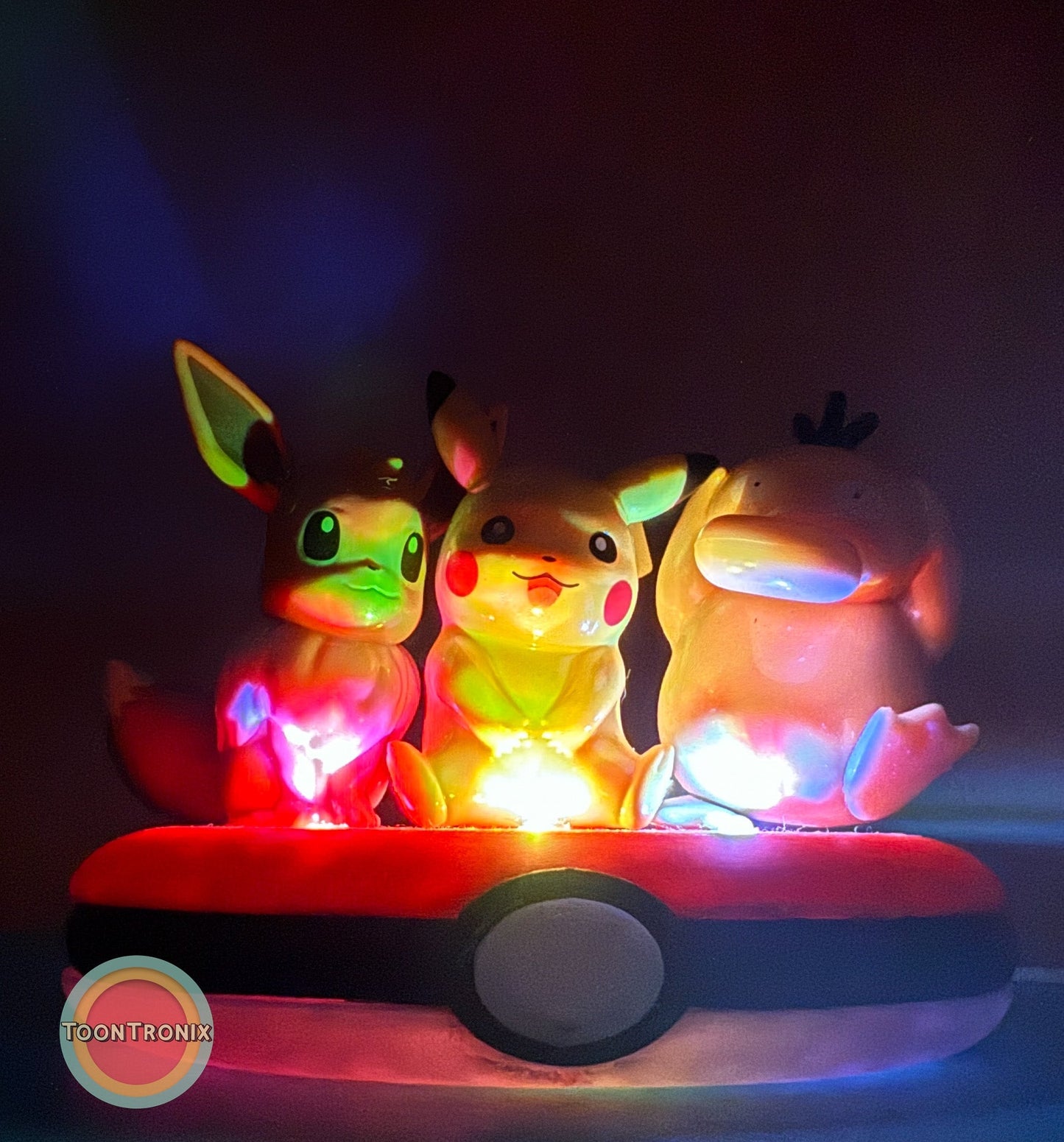 3" Eevee, Pikachu, and Psyduck Pokemon friends statue USB desk lamp glowing in dark