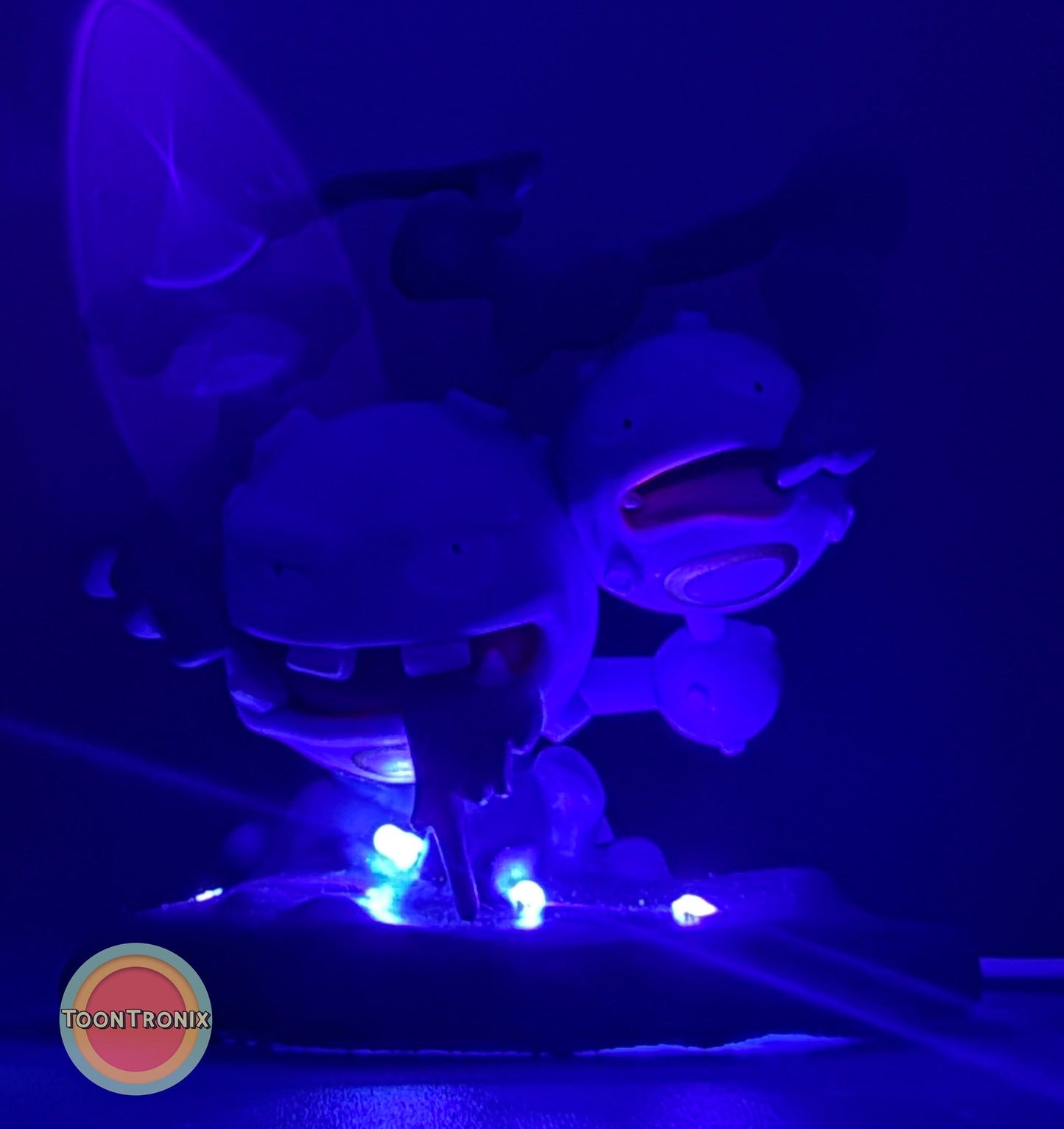4" Koffing Pokemon USB desk lamp glowing blue in dark room