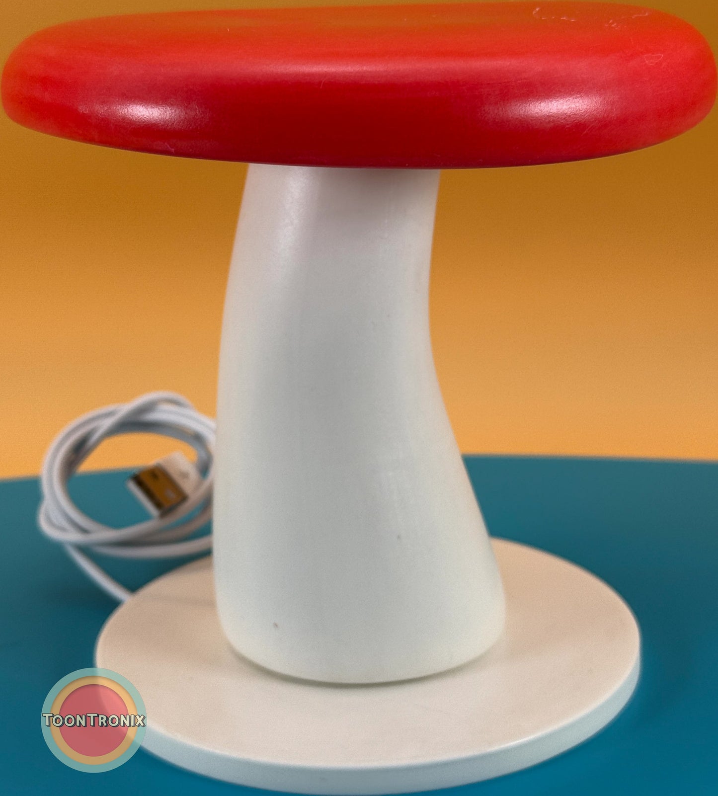 6" or 9" mushroom desk lamp with red cap and white stem, USB powered retro cartoon style