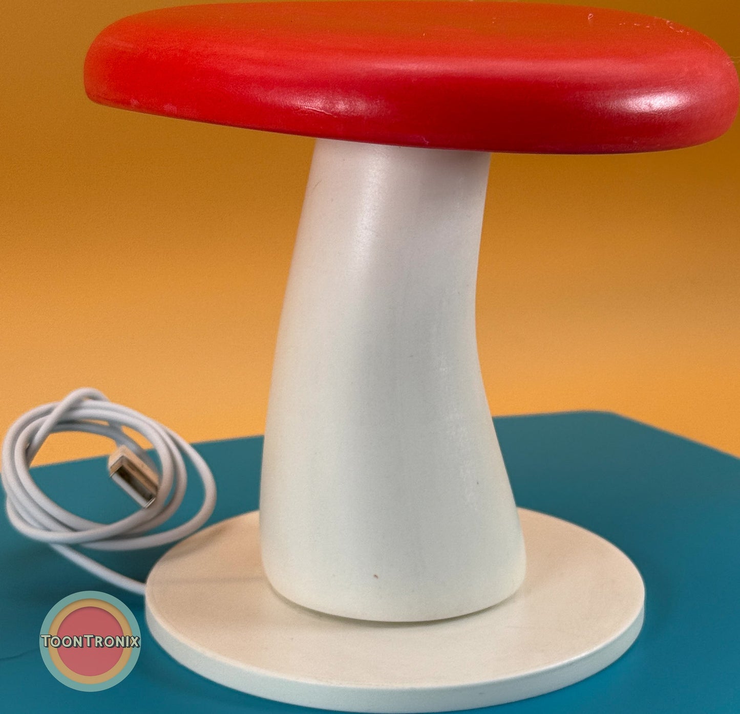 6" or 9" mushroom desk lamp with red cap and white stem, USB powered, retro cartoon style