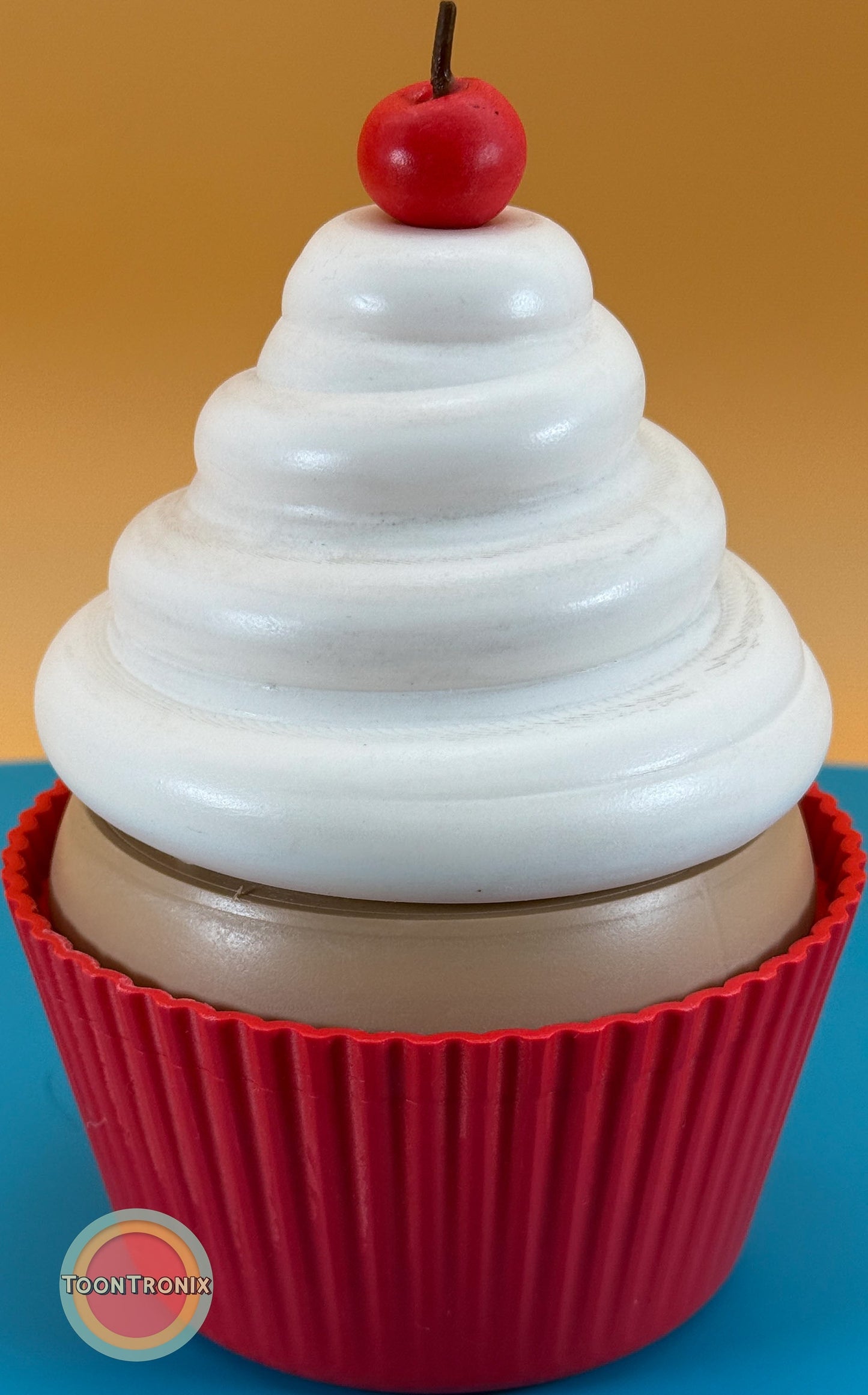 6" or 9" cupcake desk lamp with retro cartoon design, red base, white swirl frosting, and cherry top
