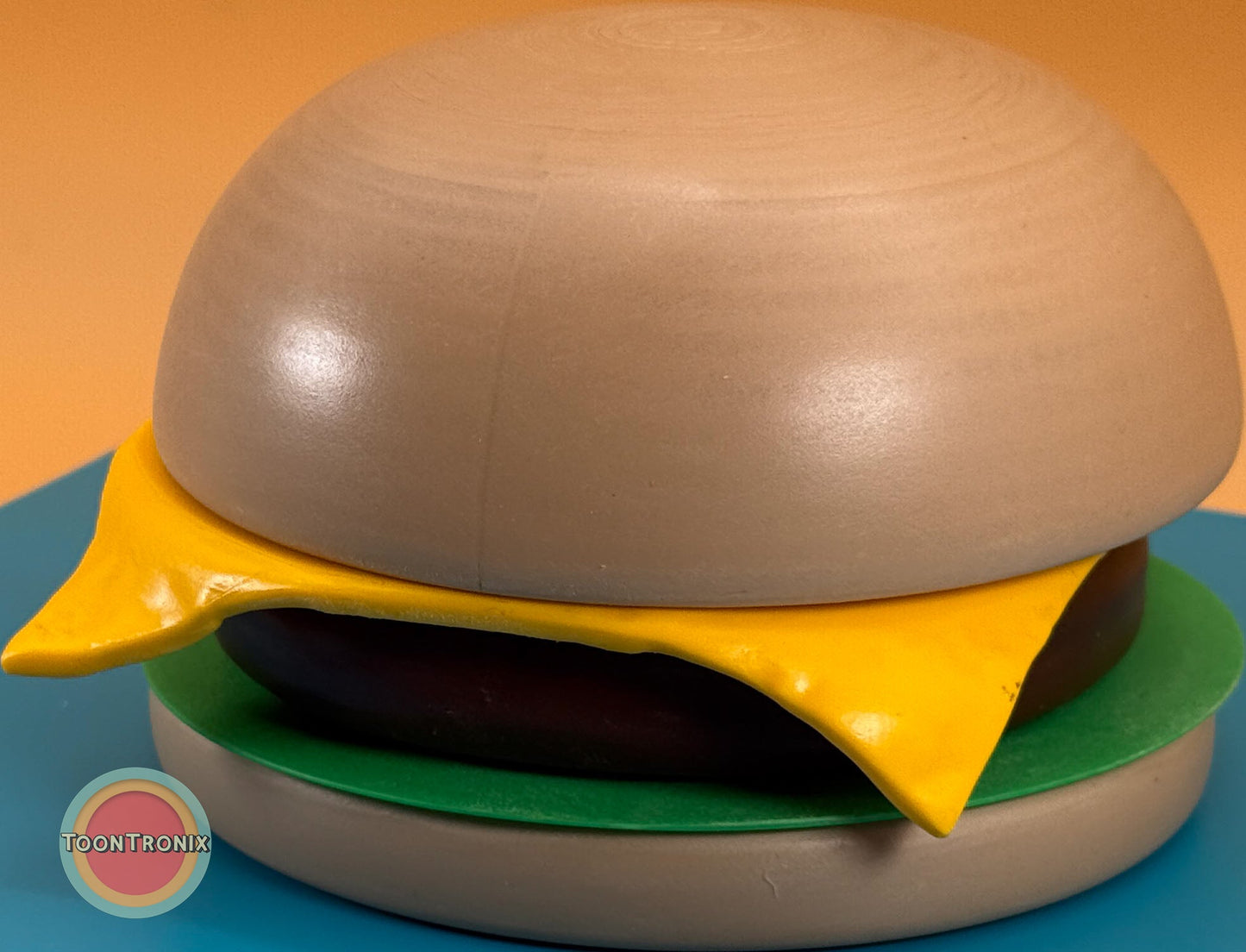 6" or 9" Burger desk lamp with woodified finish and vibrant retro cartoon design