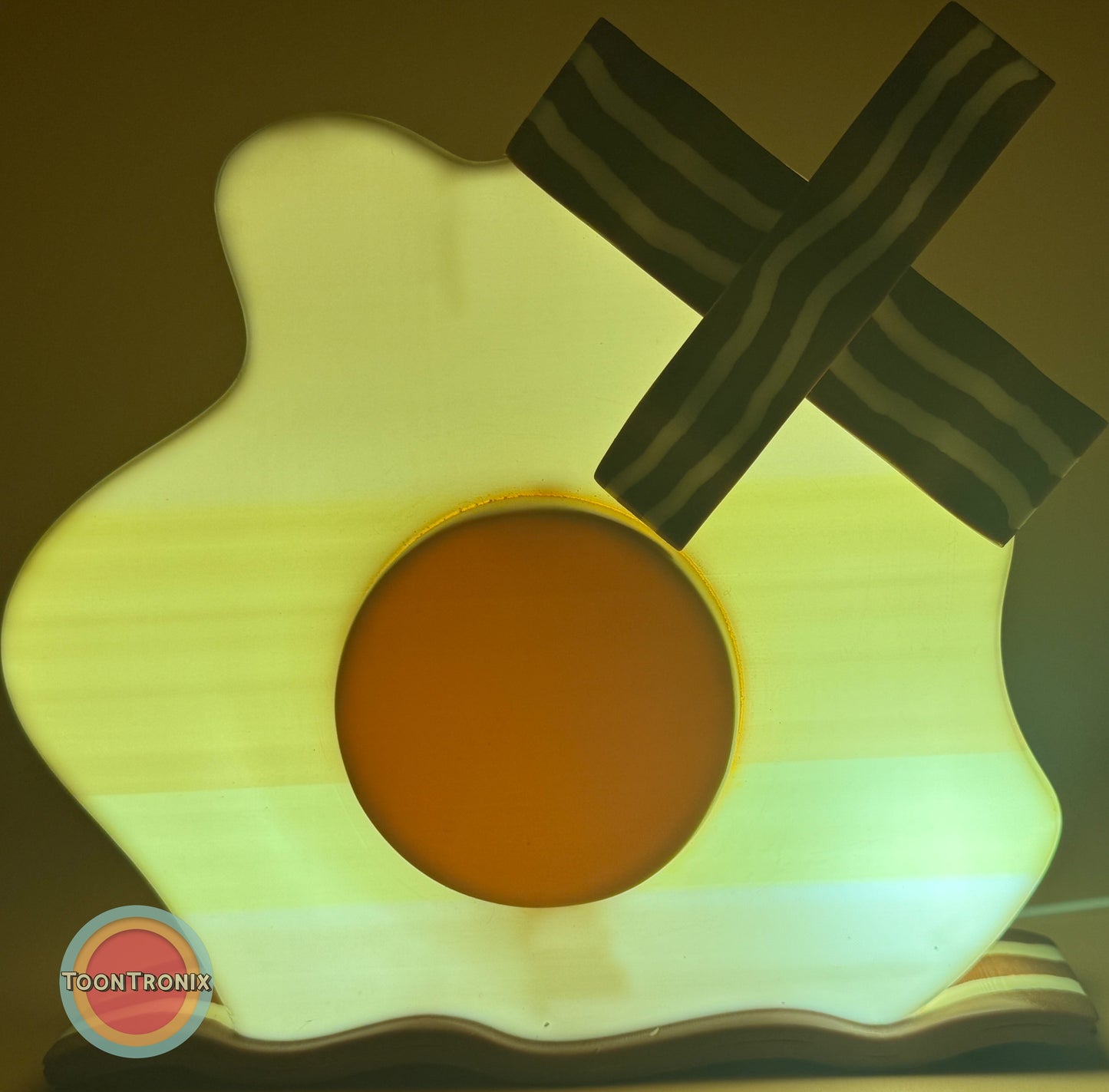 LED cartoon-style eggs and bacon desk lamp with USB power, retro wood-finished night light decor