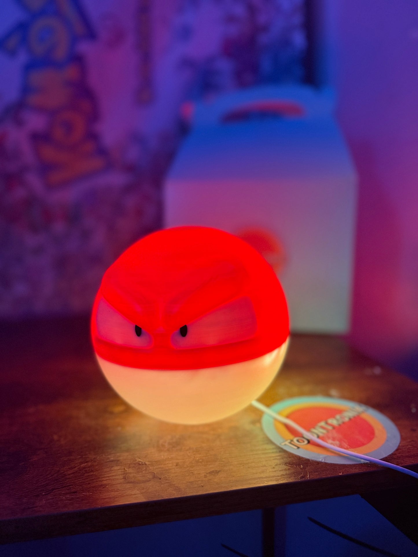 6" Voltorb Pokemon statue desk lamp with LED light and USB cord, wood-look finish