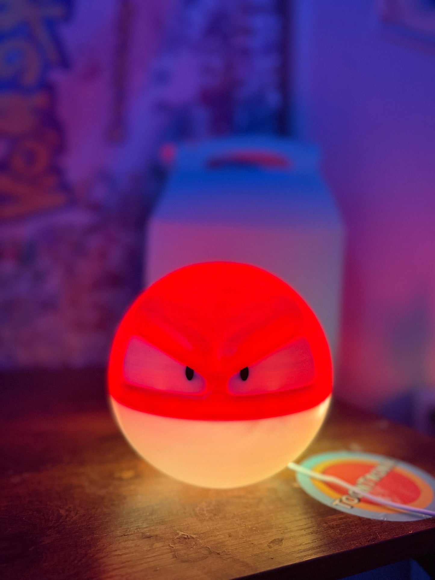 6" Voltorb Pokemon Statue LED desk lamp with wood-like finish and built-in USB cord