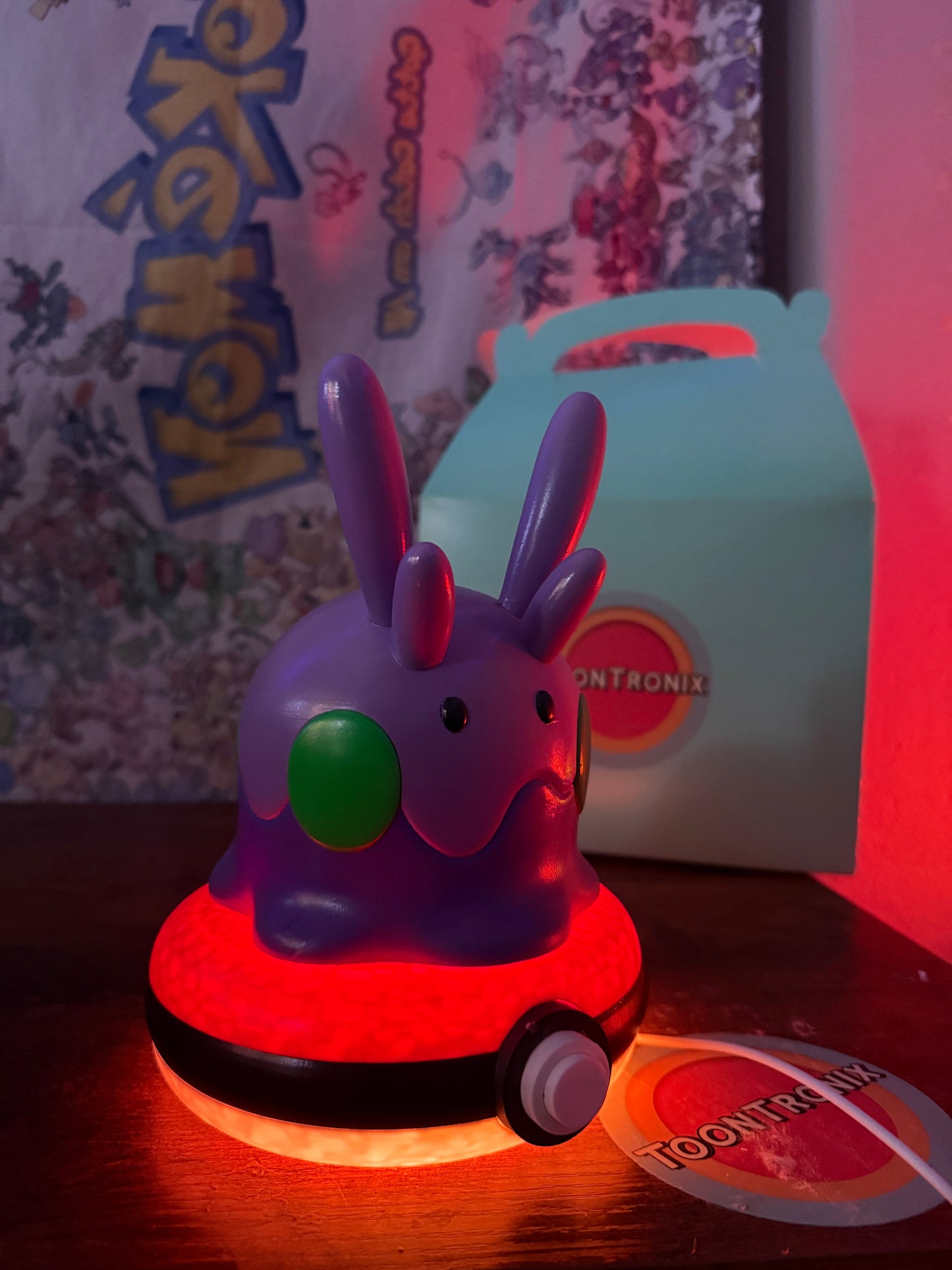 8" Goomy Desk Lamp USB toy figure with wood-like finish and LED light on Pokeball base