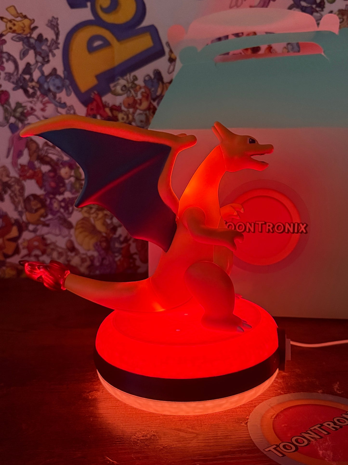 8-inch Charizard Pokeball desk lamp LED light with built-in USB cord glowing red