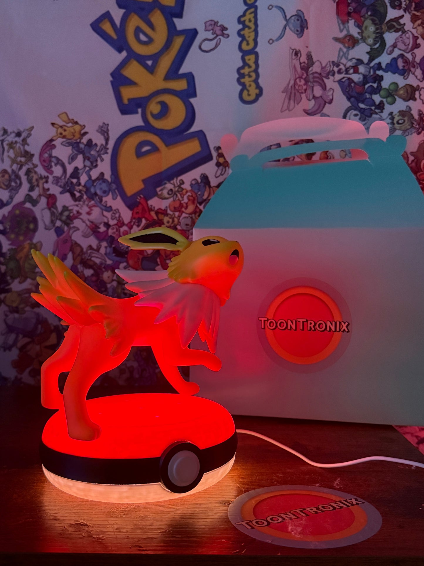 7" Jolteon Pokeball desk lamp LED light with USB cord, limited edition Pokemon figure statue