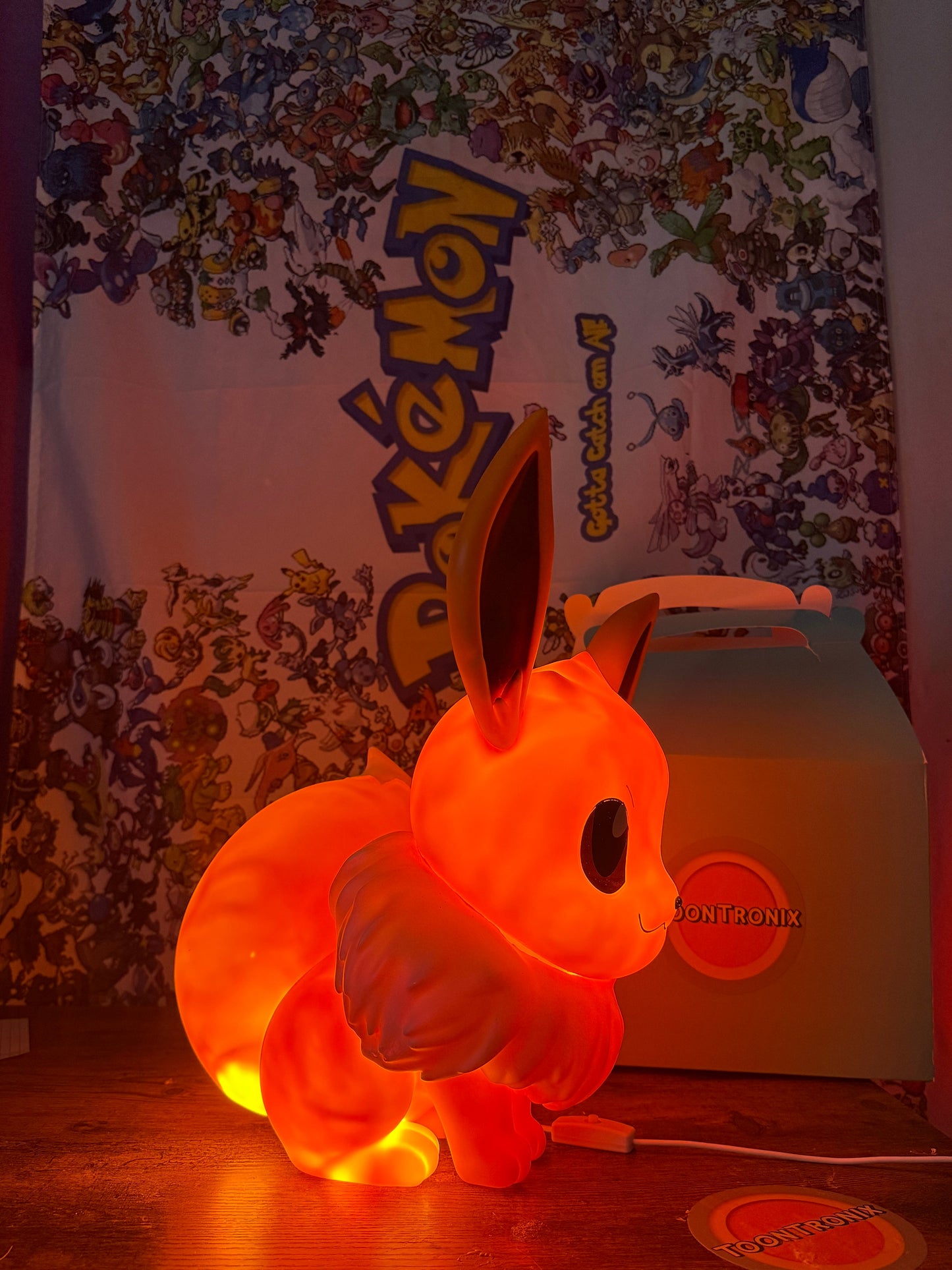 14.5-inch Eevee large statue USB LED desk lamp glowing orange Pokemon figure
