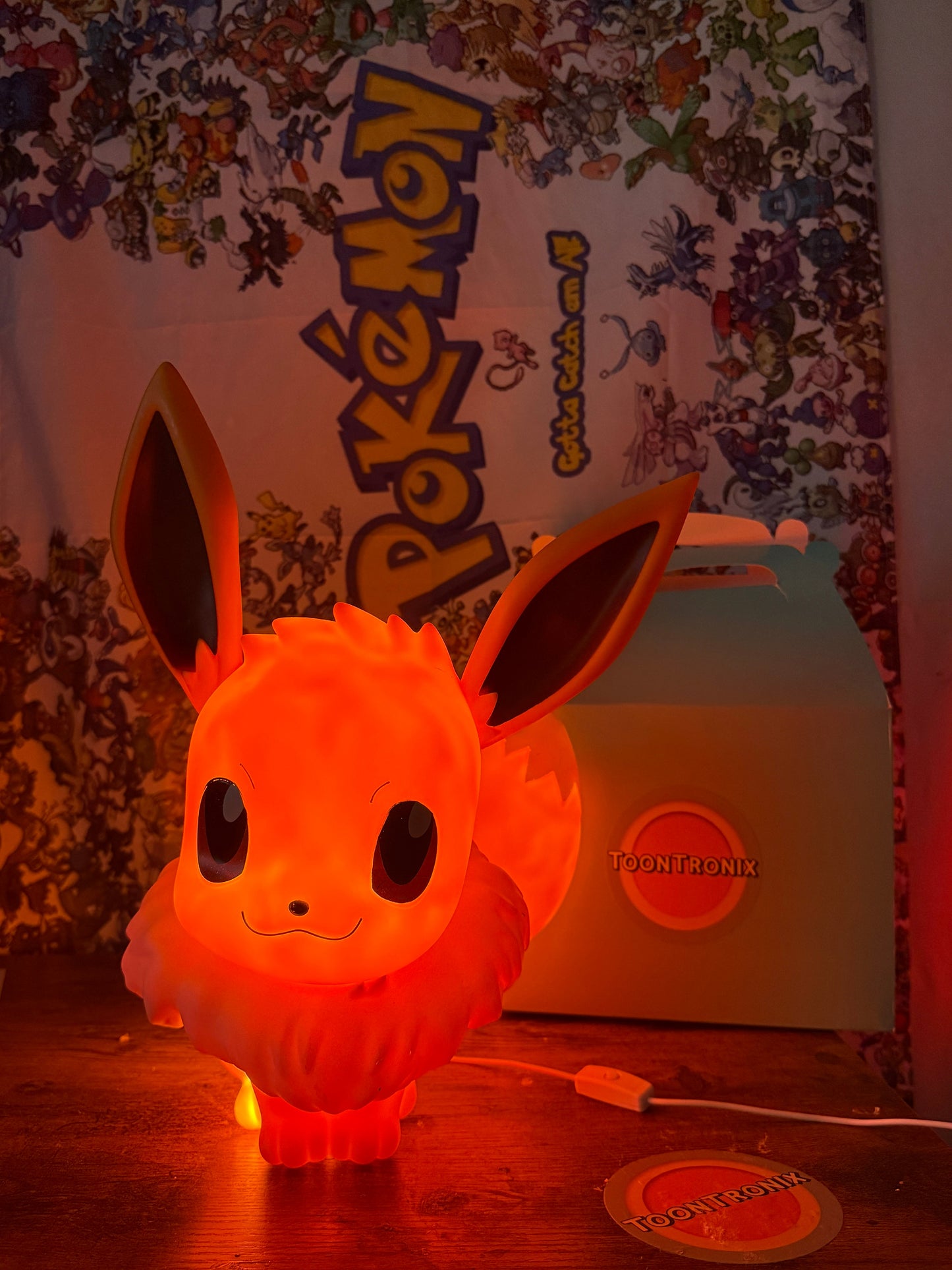14.5-inch Eevee large statue Pokémon desk lamp with built-in USB LED light glowing orange