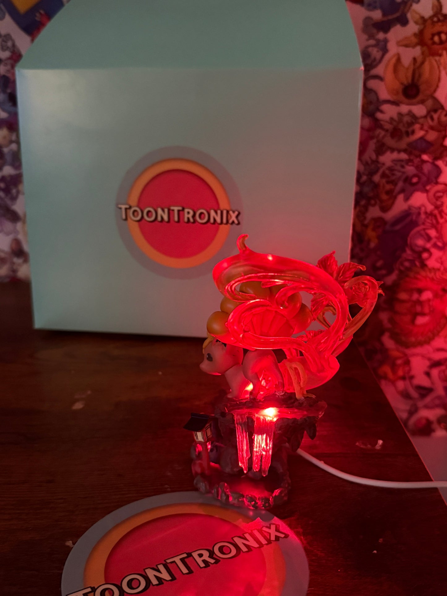 5" Vulpix statue desk lamp with built-in USB cord and red LED light by Toontronix