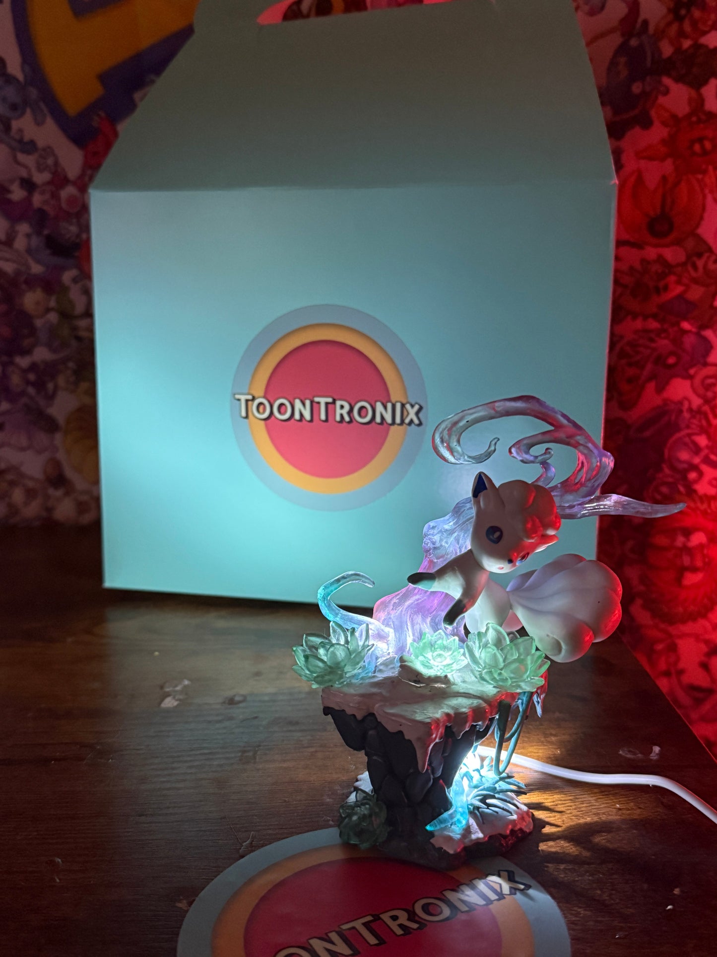 5" Alolan Vulpix LED desk lamp figure with USB cord and glowing base by Toontronix
