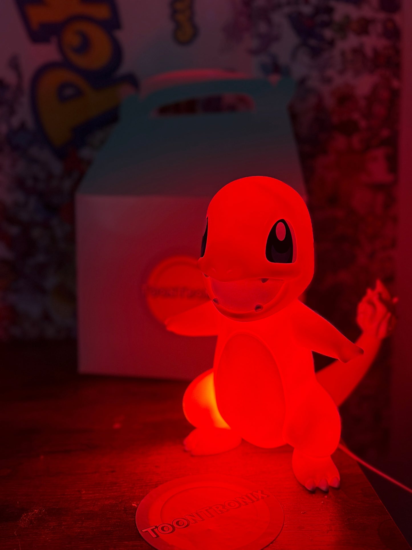 9" Charmander Statue LED desk lamp with built-in USB cord glowing red light