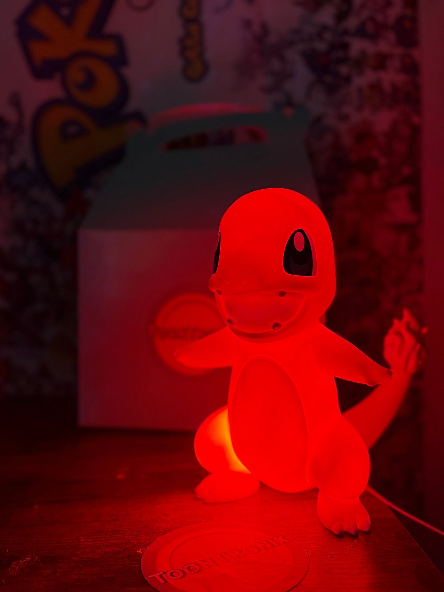 9" Charmander Statue LED desk lamp glowing red with built-in USB cord
