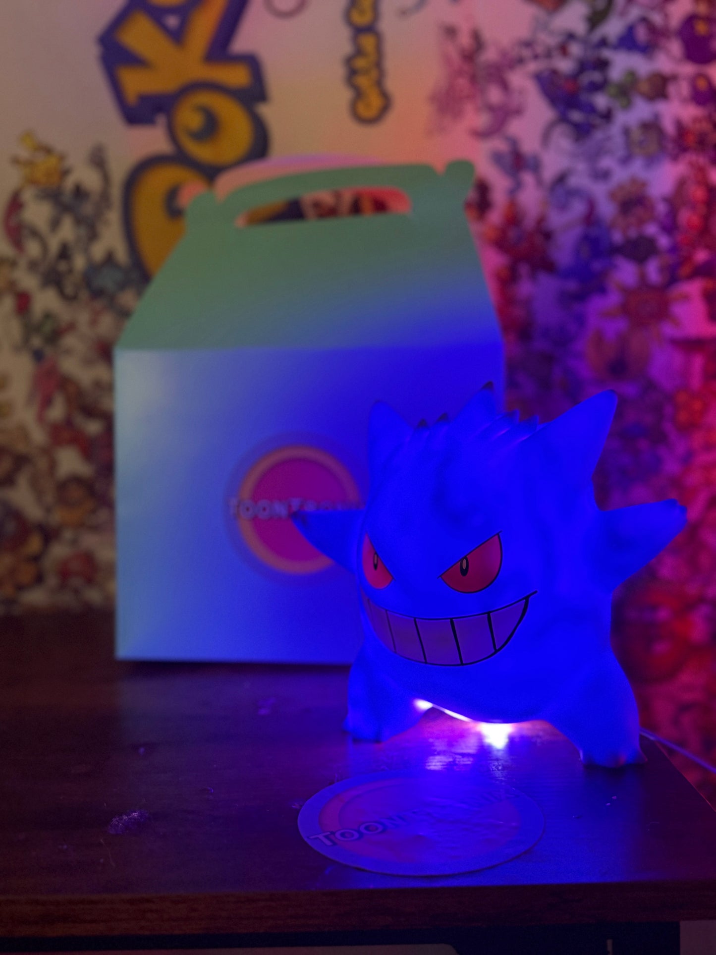 7" Gengar Statue Pokemon USB Desk Lamp with blue LED light and built-in USB cord